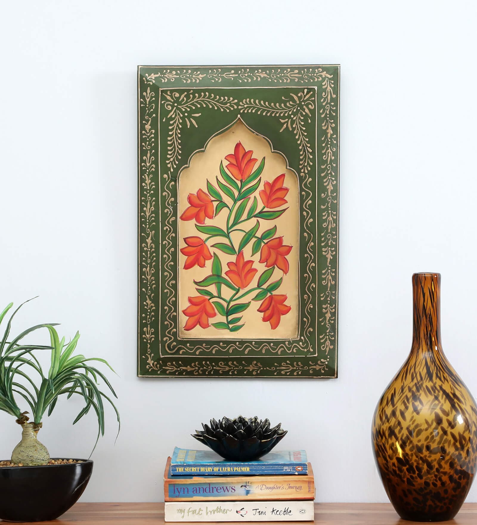 Green Color Handpainted Engineered Wood Jharokha Frame