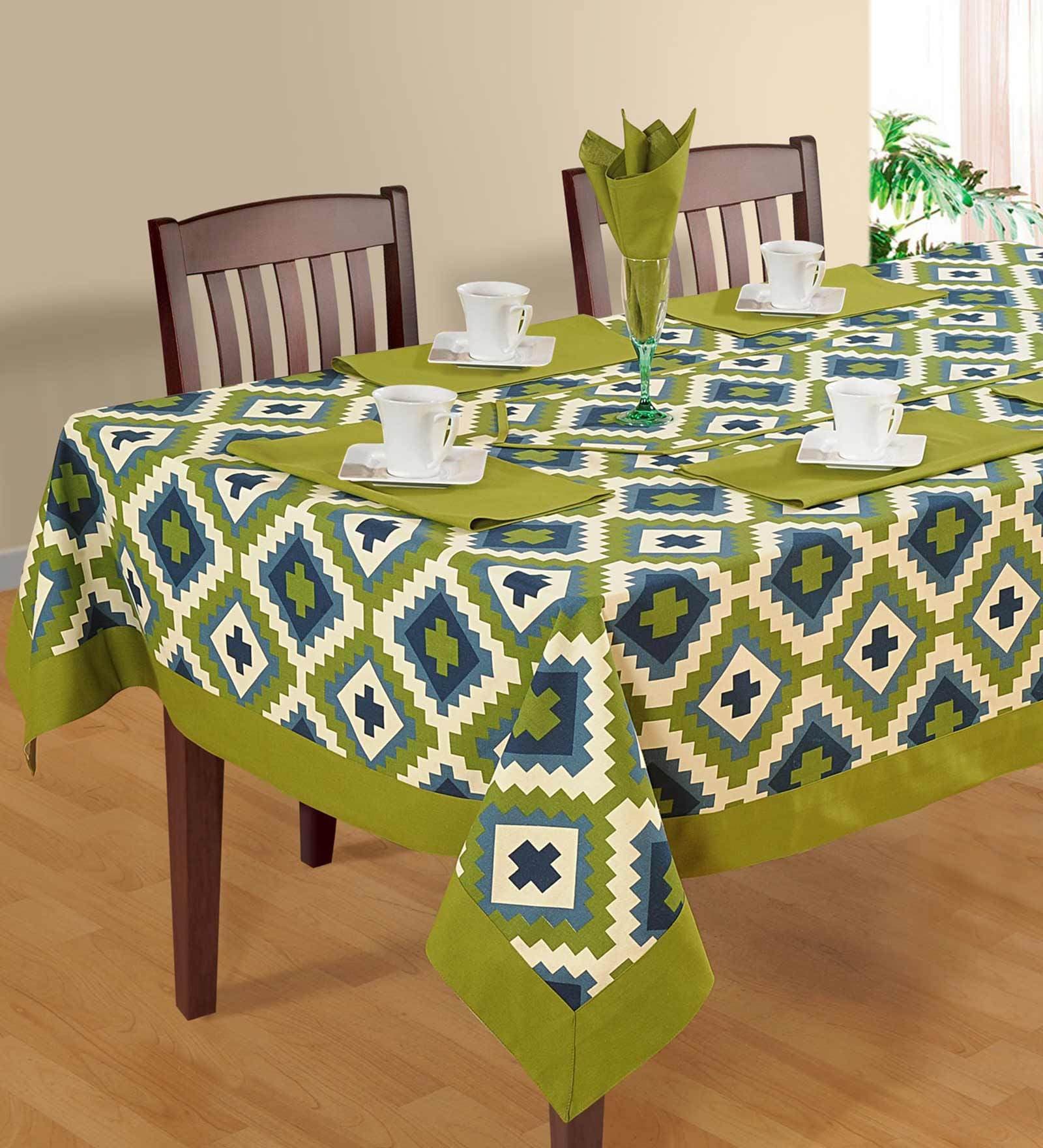 Buy Abstract (118x70) Green & White Cotton Table Cloth at 40% OFF by ...