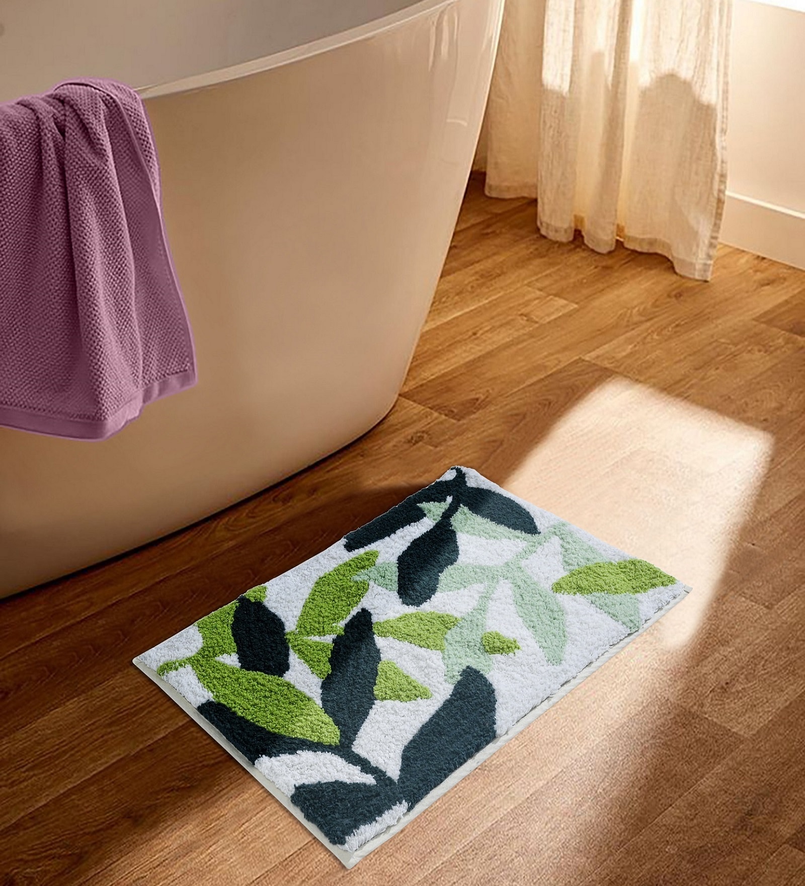 Green Cotton 16X24 Inches Anti-Skid Bath Mat