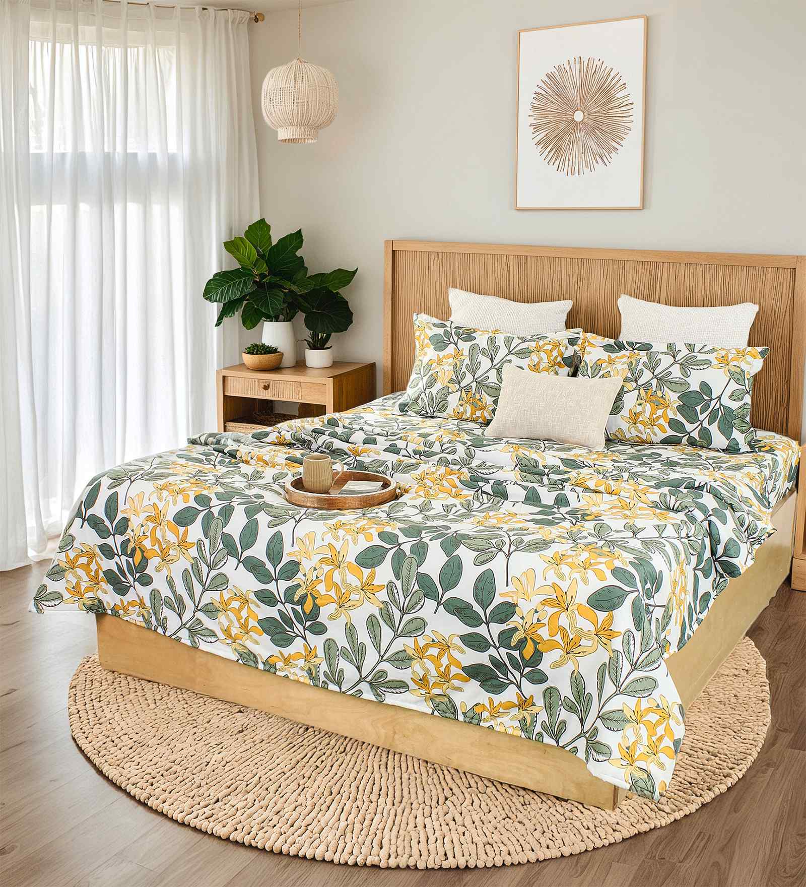 Green Cotton 4 Pcs Double Bed Sized Bedding Set