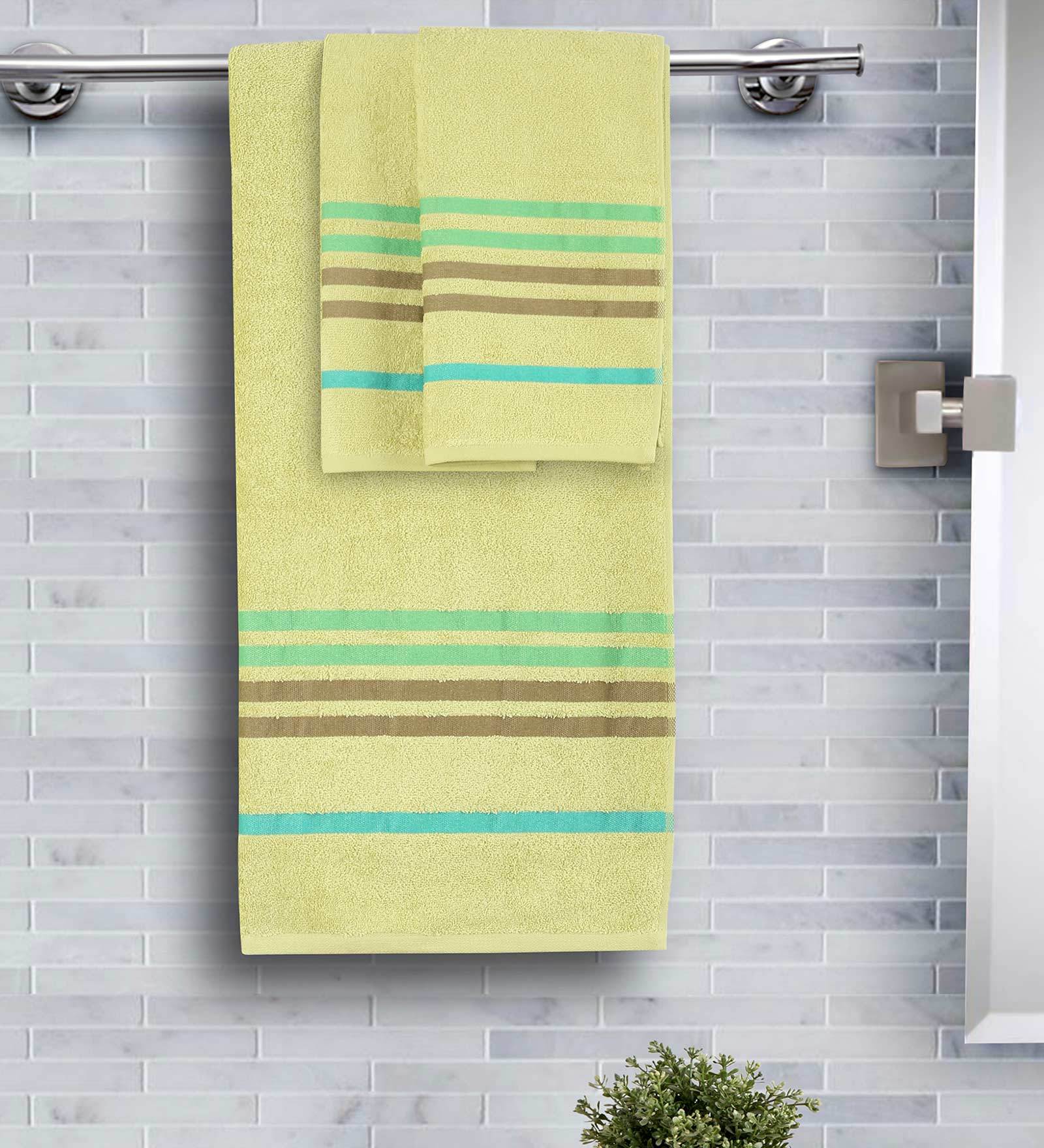 Green Solid 450 GSM Cotton 3 Pieces Towel Set