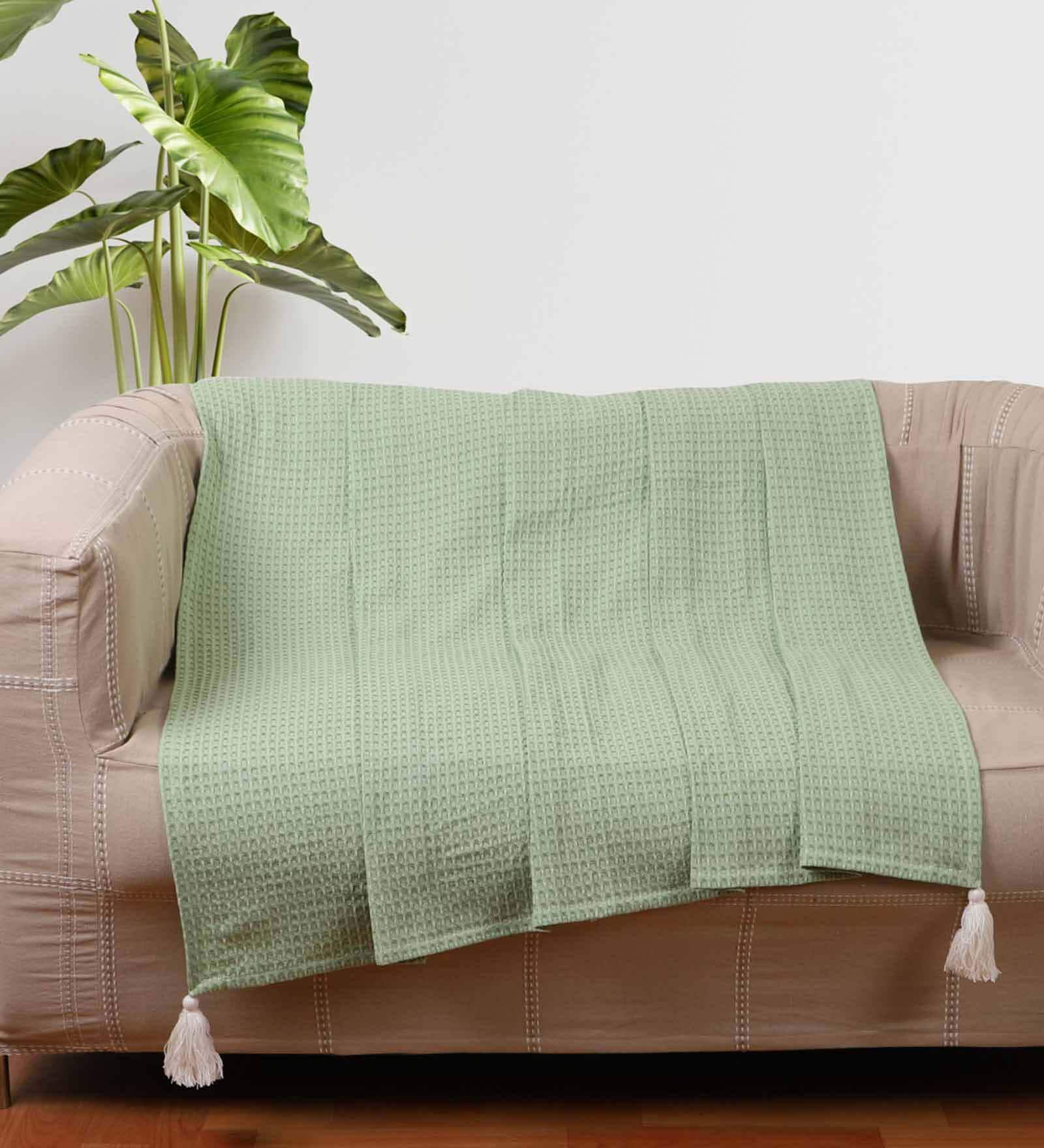 Green Solid Cotton 60x50 Inches Sofa Throw