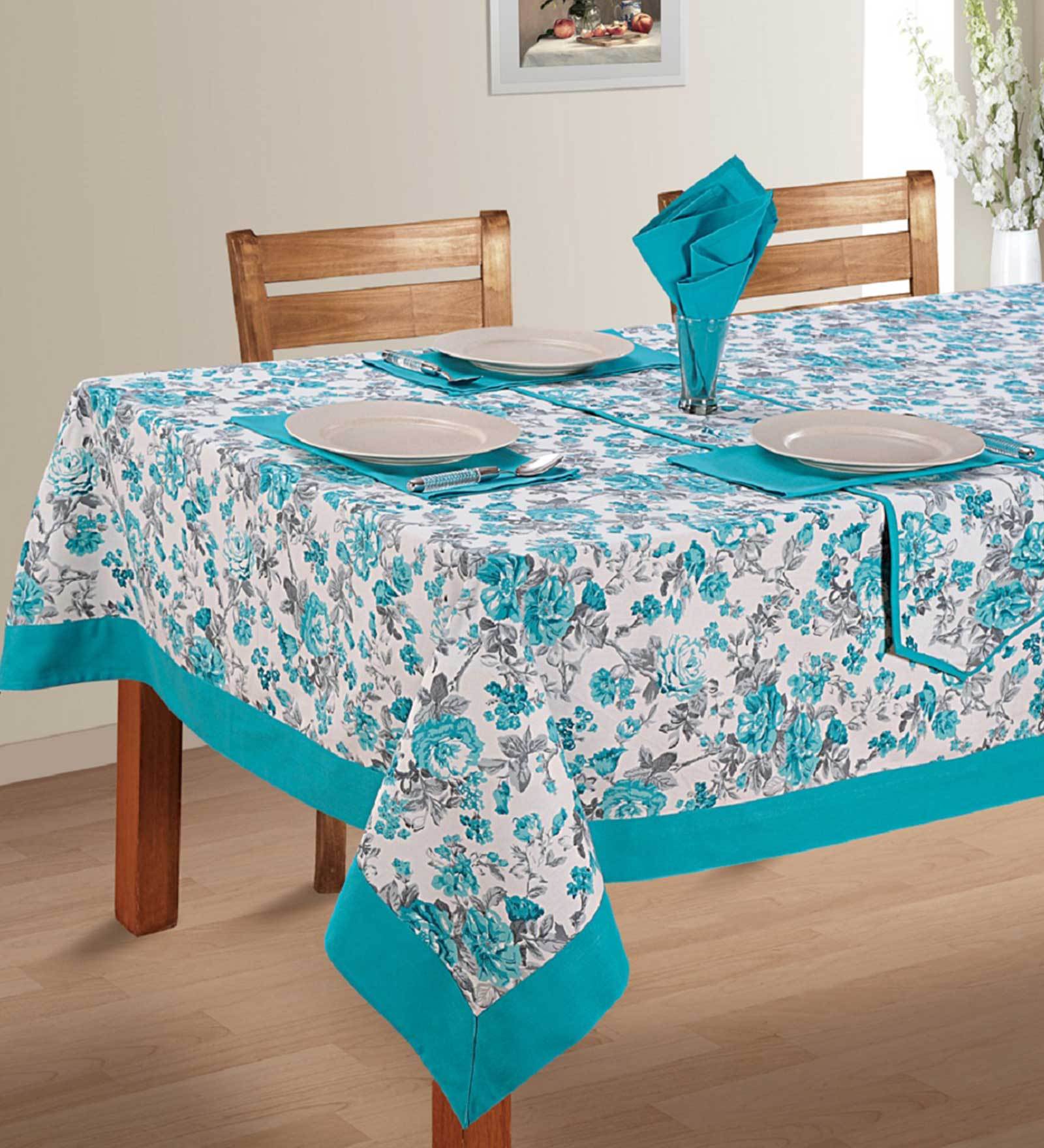 Akriel (88x59) White & Green Cotton Table Cloth