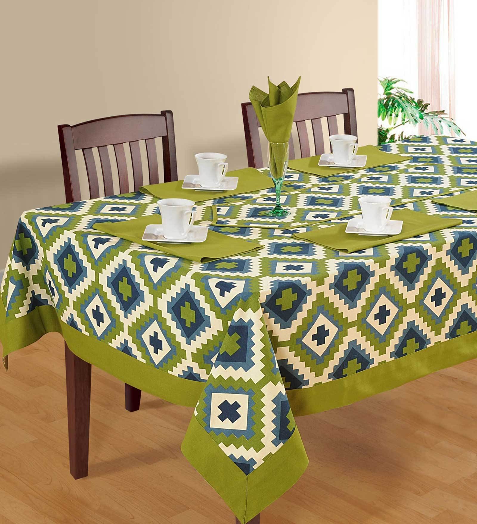 Snap (106x59) Green & White Cotton Table Cloth