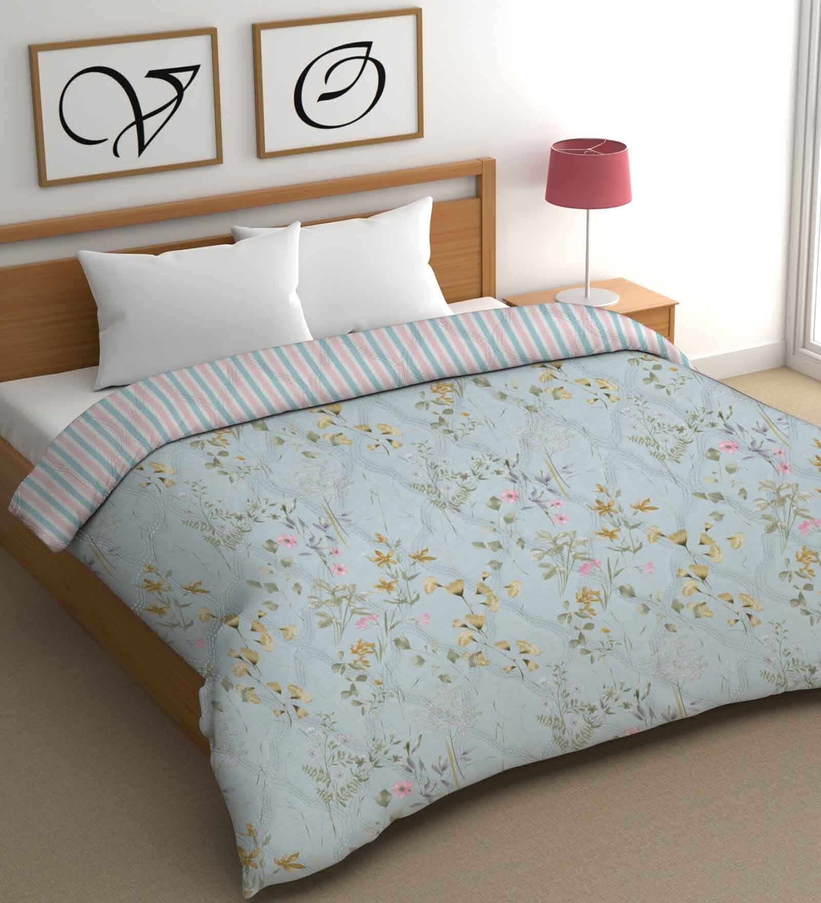 Green Cotton Floral 500 GSM Double Bed Comforter