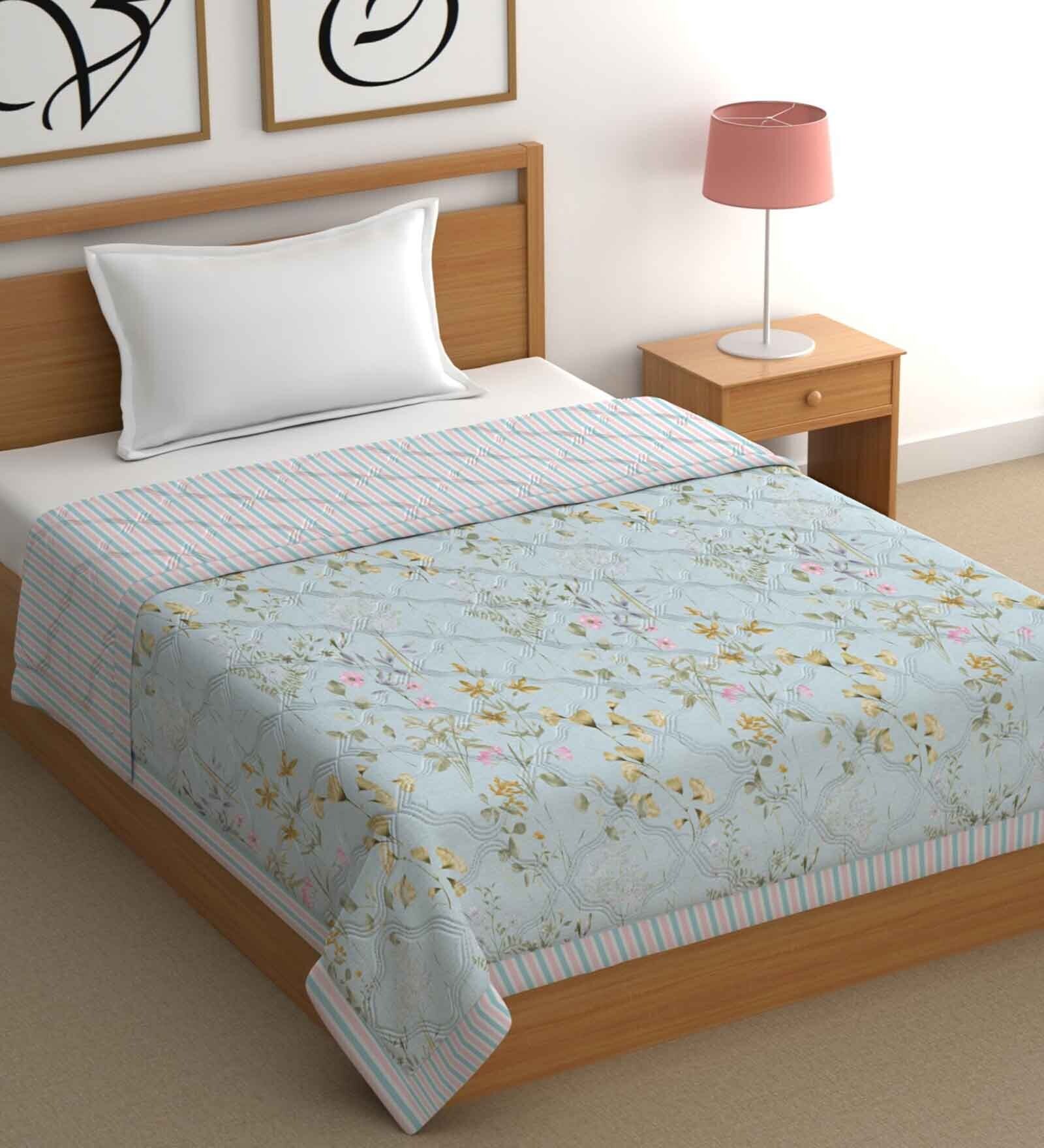 Green Cotton Floral 500 GSM Single Bed Comforter