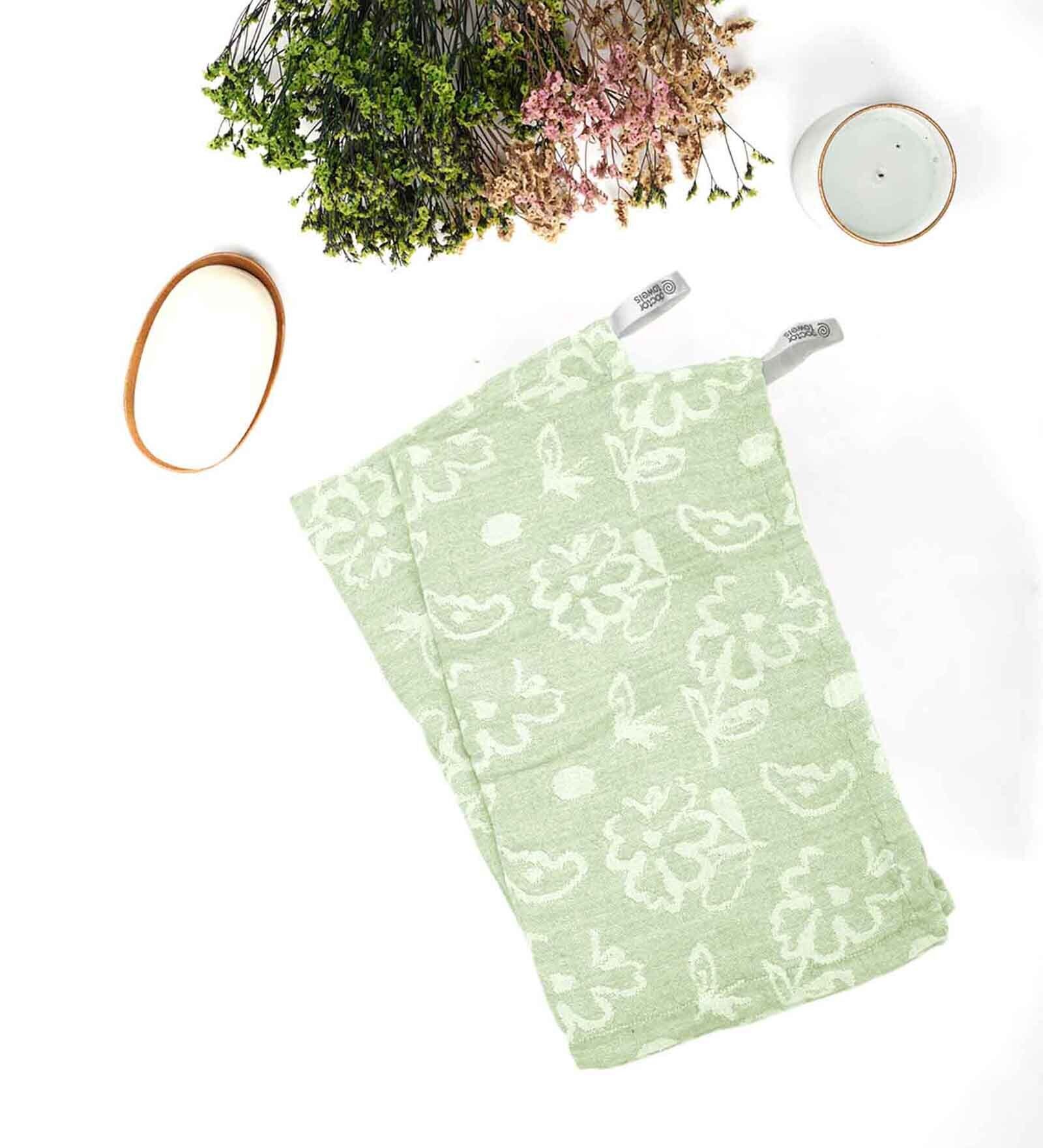 Sage Green Banana Jacquard Floral 250 GSM 2 Pcs Hand Towel