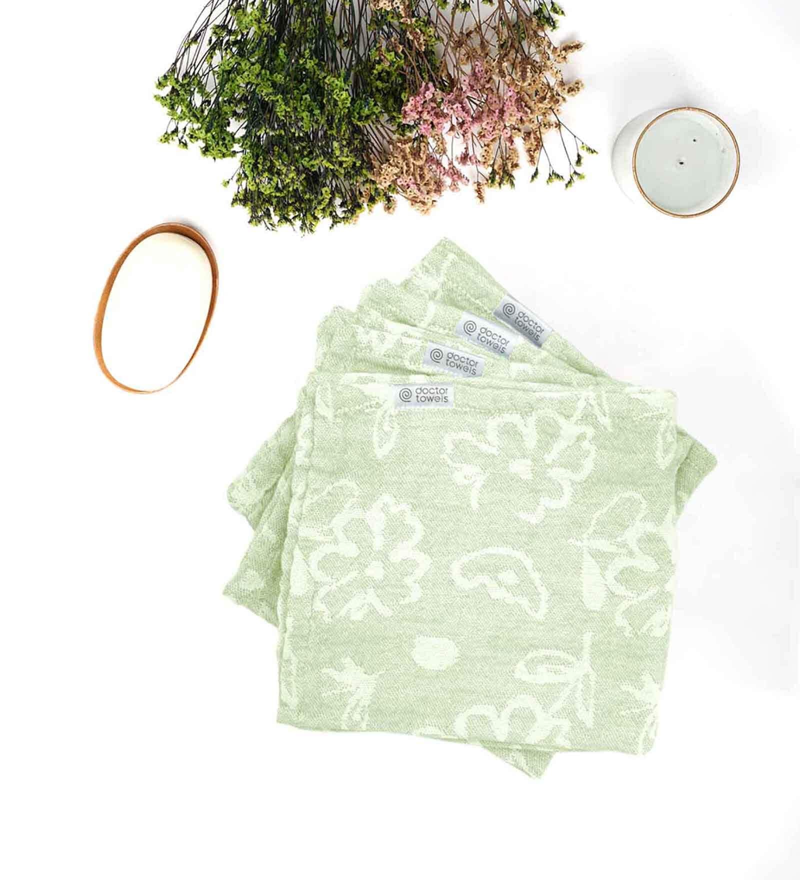 Green Banana Jacquard Floral 250 GSM 4 Pcs Face Towel