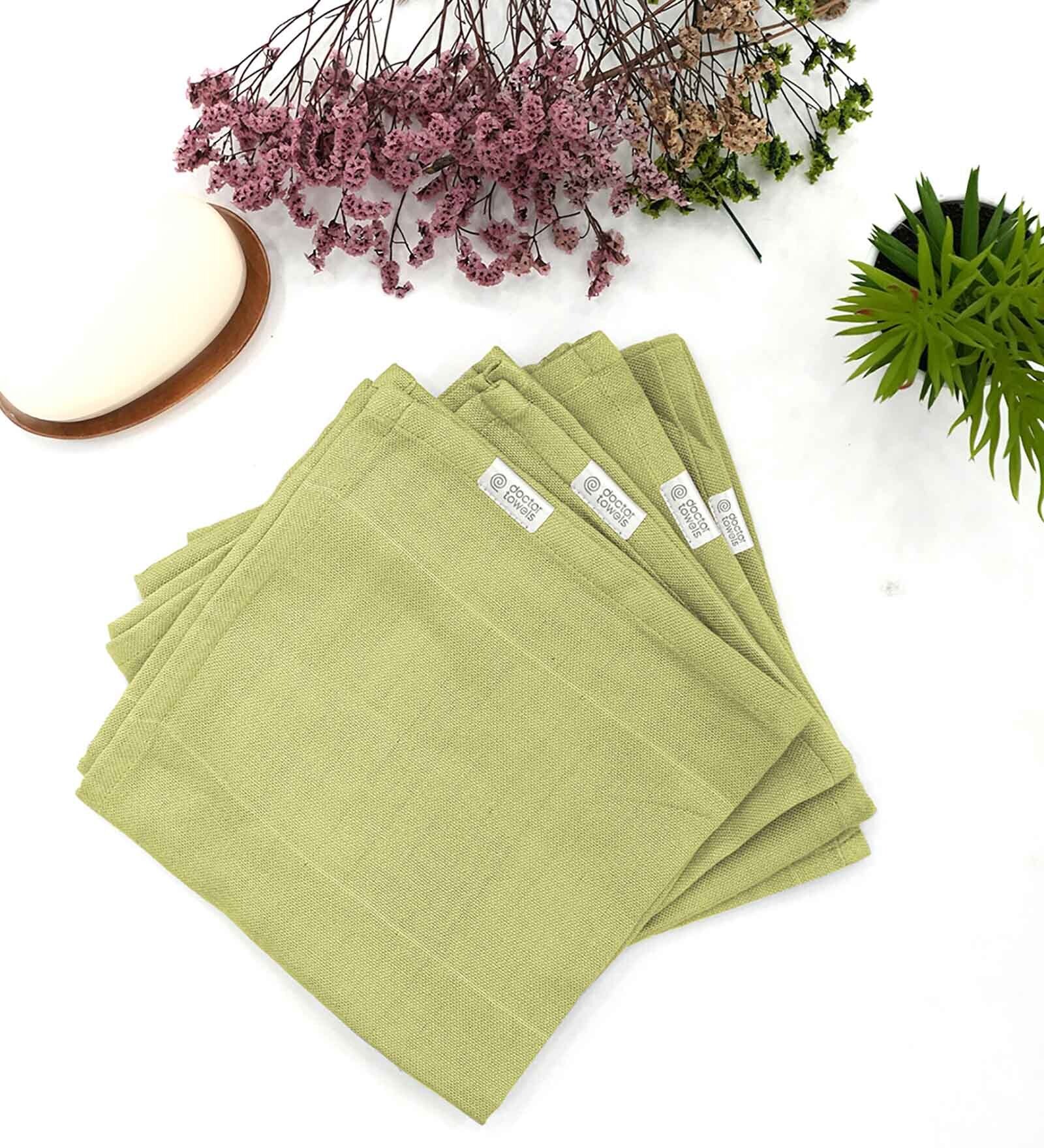 Green Aloevera Double Cloth Striped 300 GSM 4 Pcs Face Towel