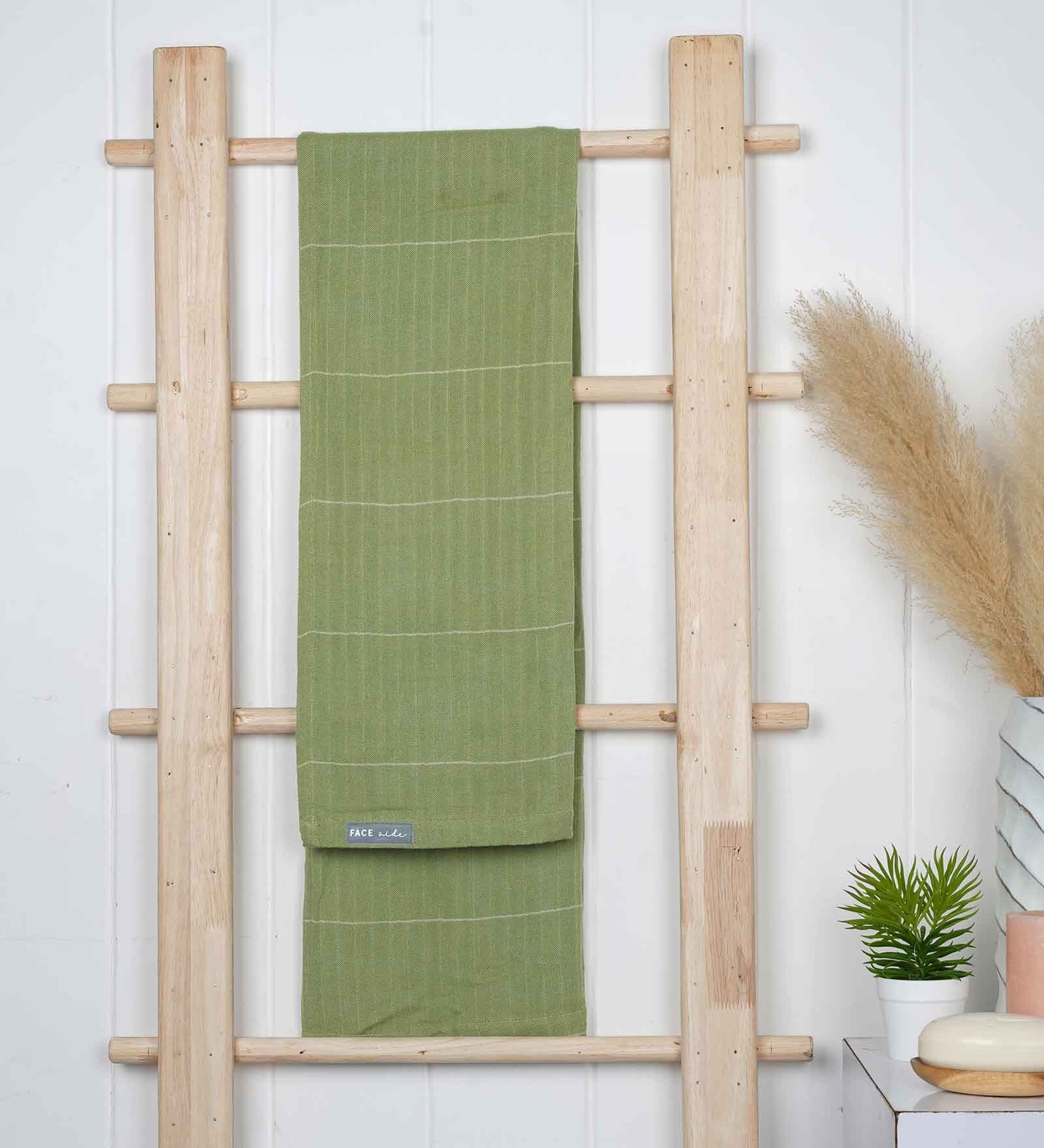 Green Aloevera Double Cloth Striped 300 GSM Bath Towel