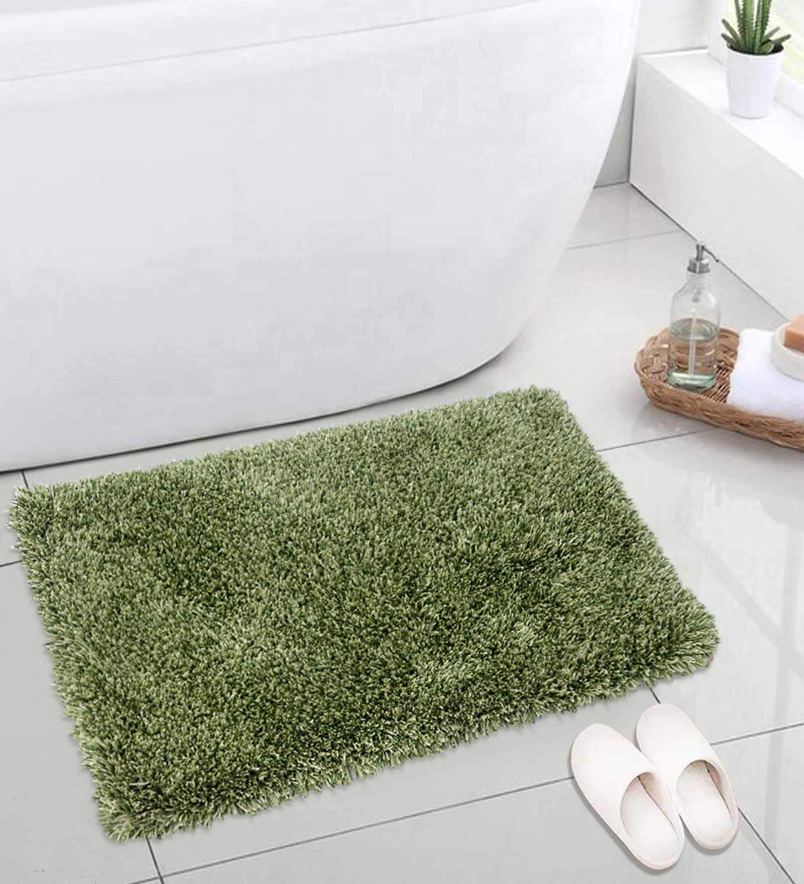 Green Cotton Anti Skid Solid 31 x 20 inch Door Mat
