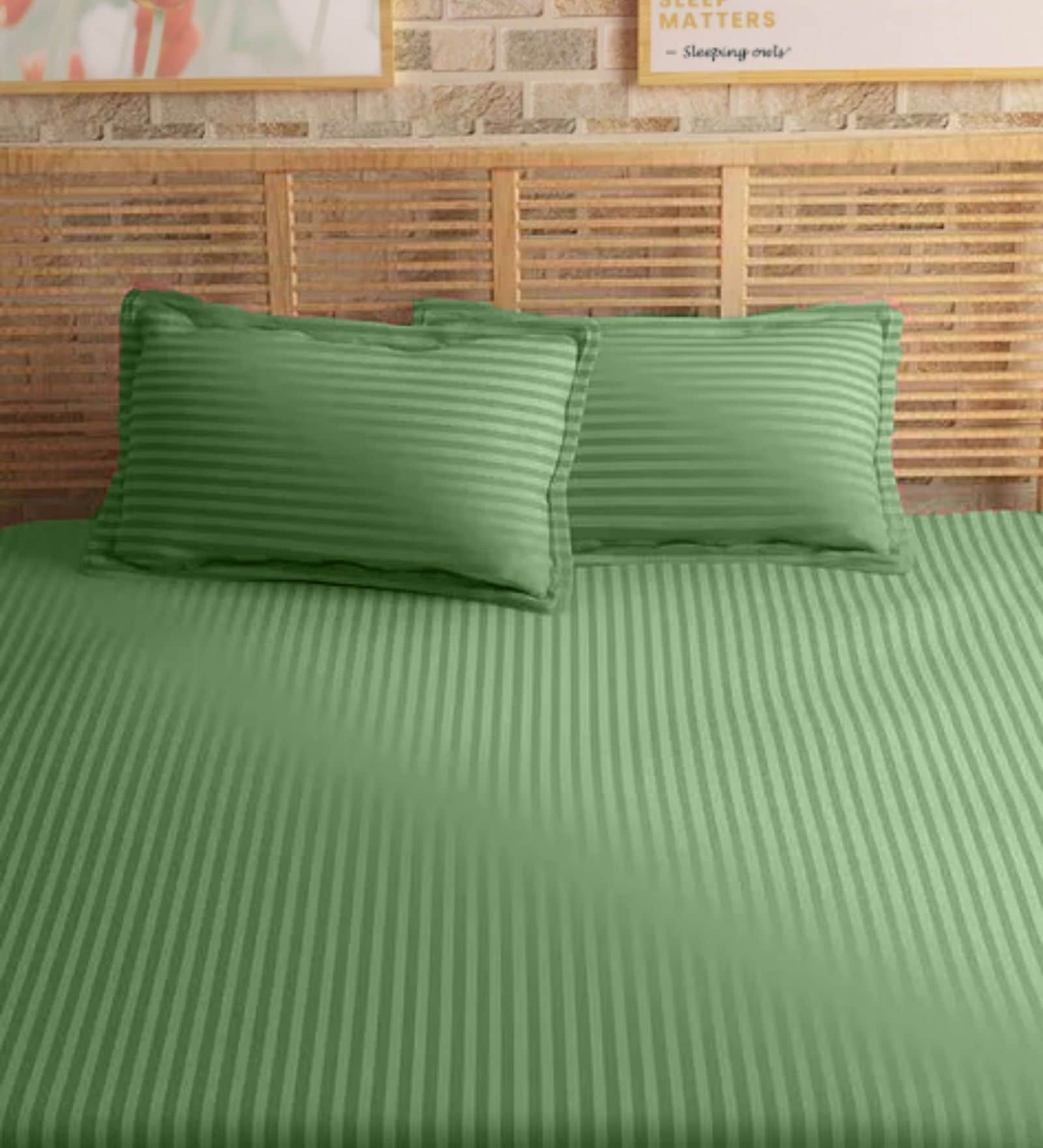Green Cotton 210TC Striped Set of 2 Pillow Covers
