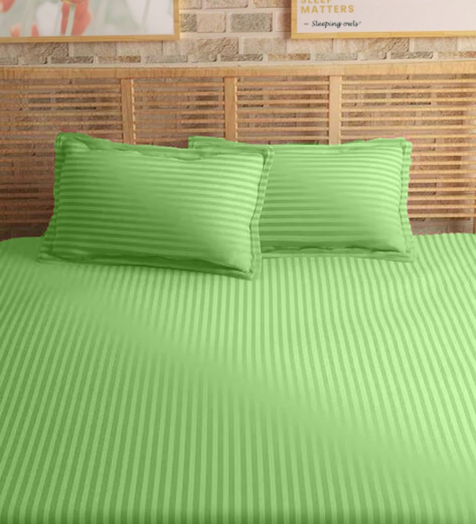 Green Cotton 210TC Striped Set of 2 Pillow Covers