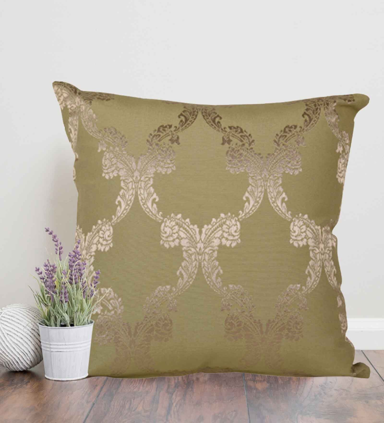 Green Traditional Cotton 14 x 14 Inches Cushion Cover