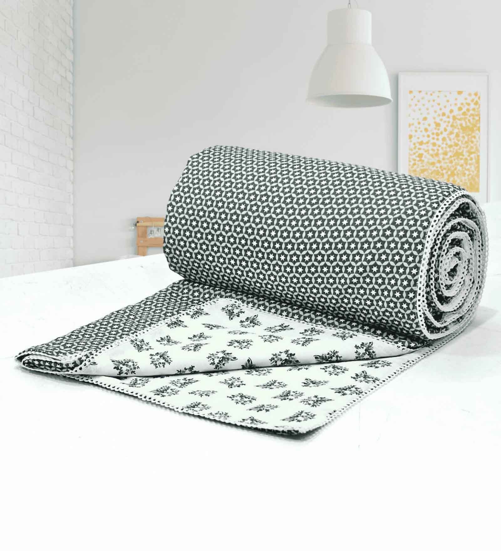 Green Cotton Floral 144 TC  Double Bed Dohar