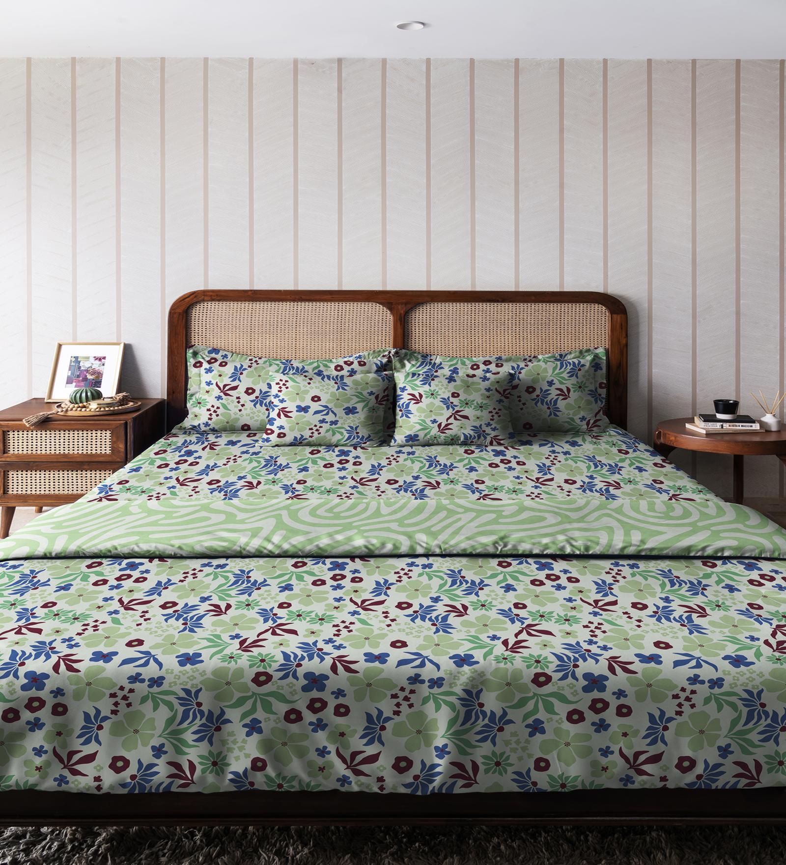 Green Cotton Floral 80 GSM Double Bed Dohar
