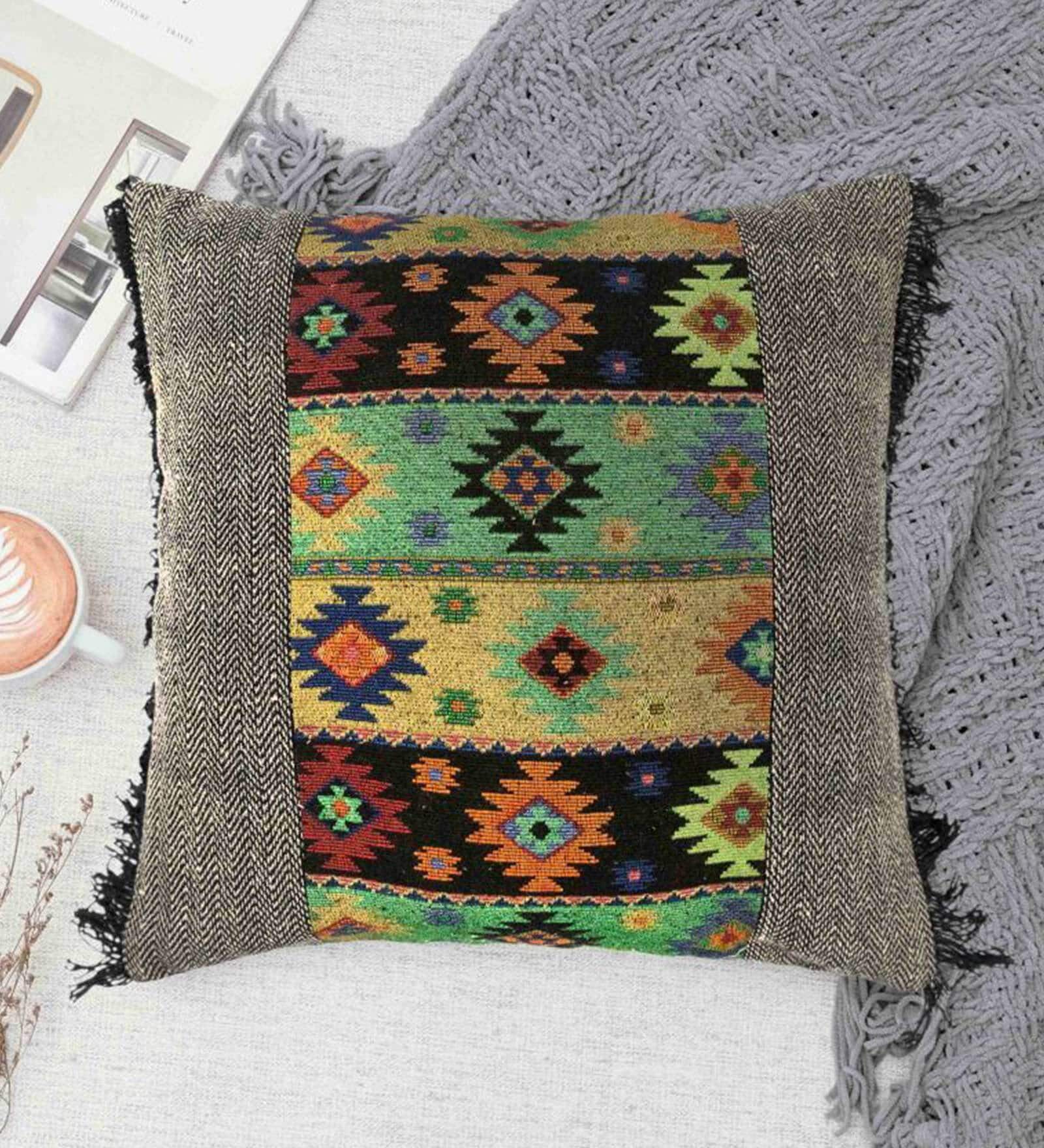 Multicolor Traditional Woven Cotton 20 x 20 Inches Cushion Cover