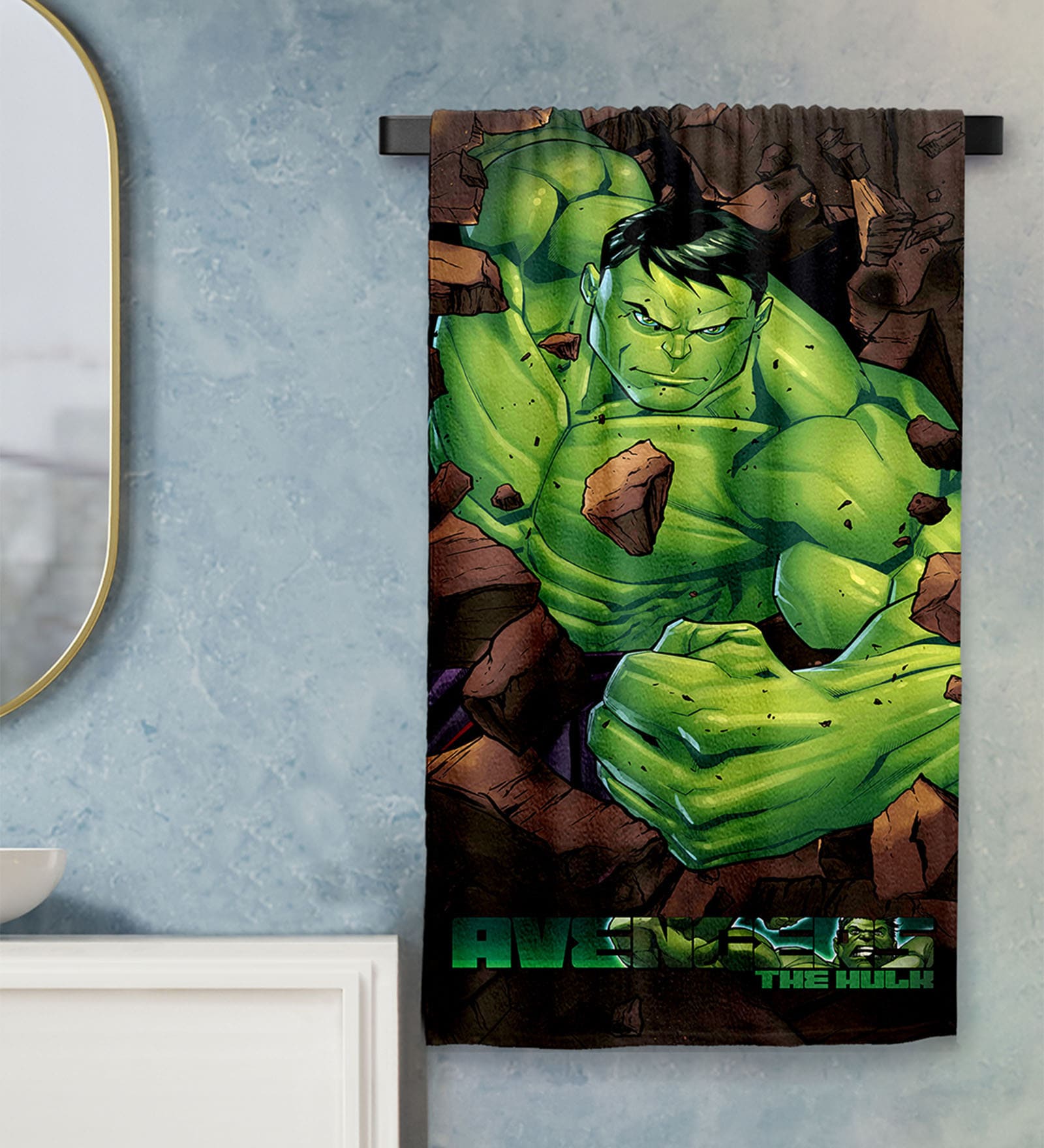 Green Cotton Marvel Hulk 400 GSM Bath Towel (1Pc)