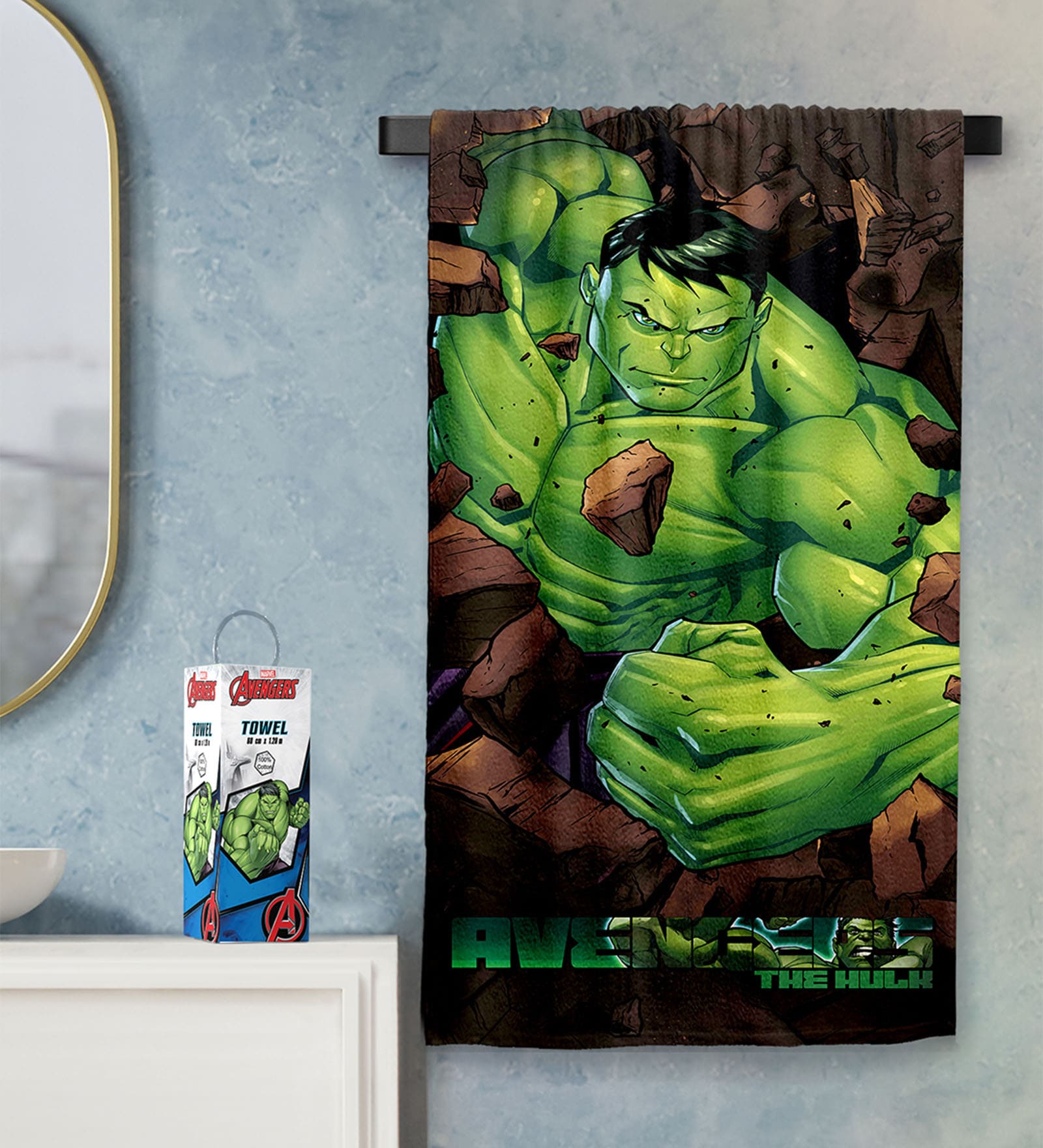 Green Cotton Marvel Hulk 400 GSM Bath Towel (1Pc)