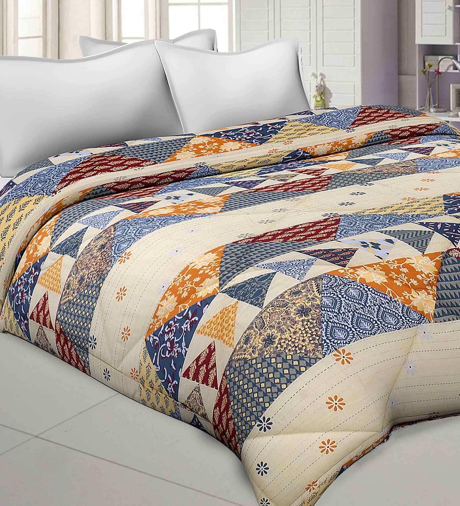 Beige Cotton Abstract 250 GSM Double Bed Comforter
