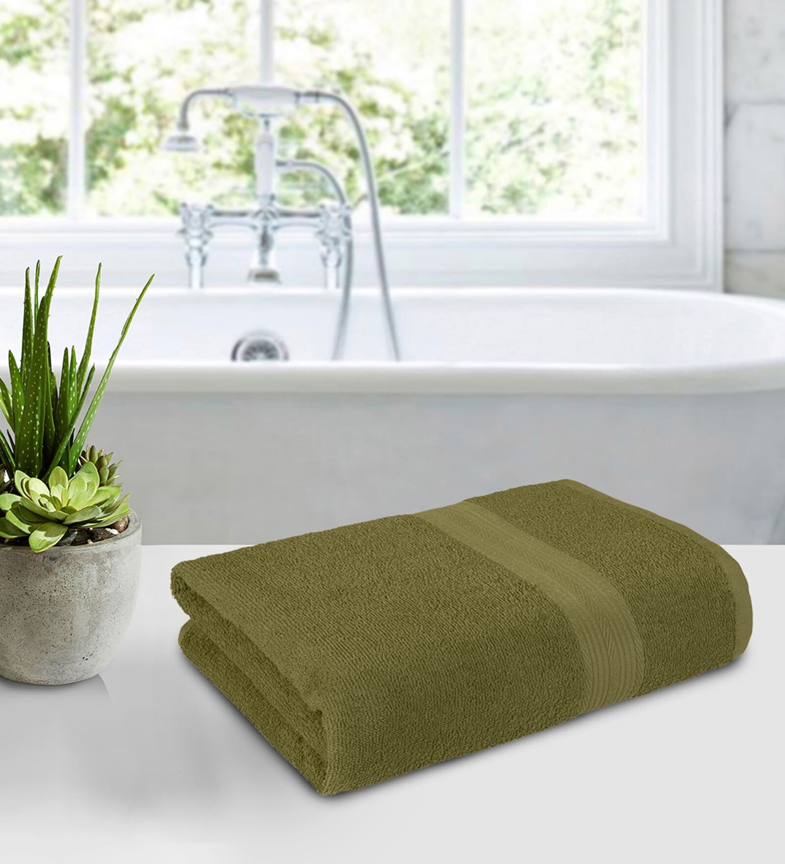 Green Cotton Solid 350 GSM Bath Towel