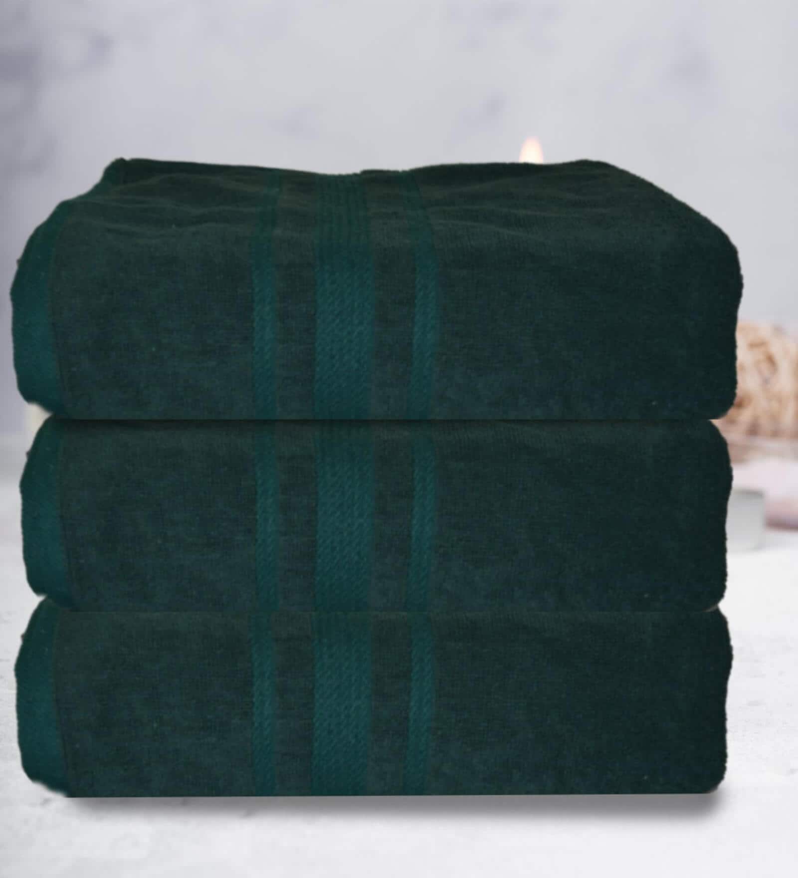 Sea Green Cotton Solid 500 GSM Bath Towels (Set of 3)
