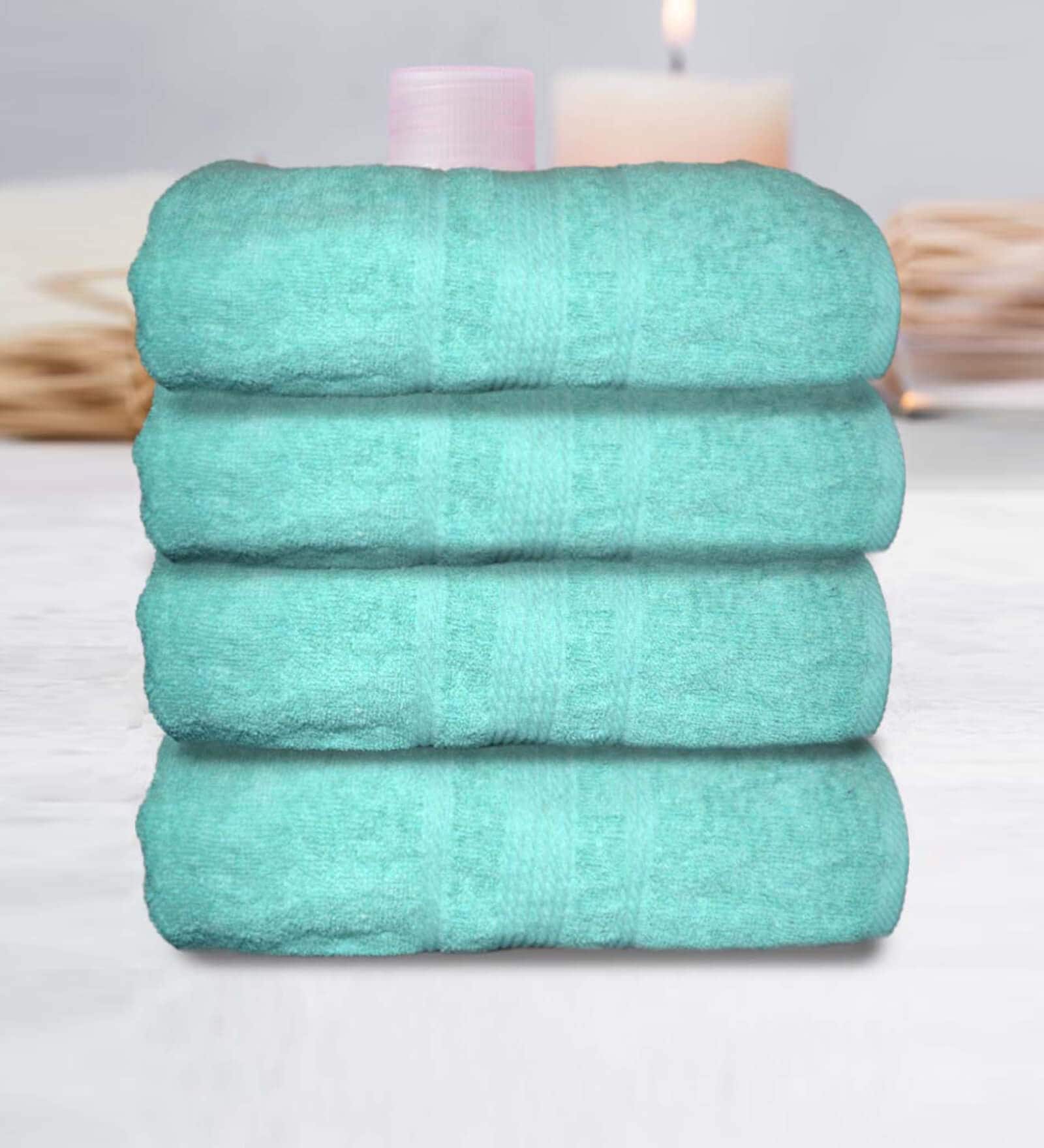 Sea Green Cotton Solid 500 GSM Bath Towels (Set of 4)