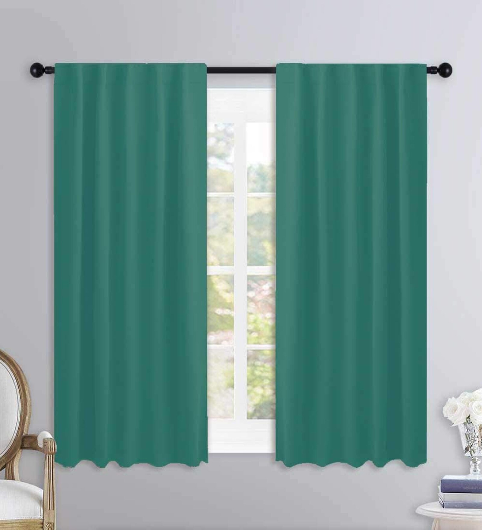 Green Cotton Solid 5ft Light Filtering Rod Pocket Window Curtains