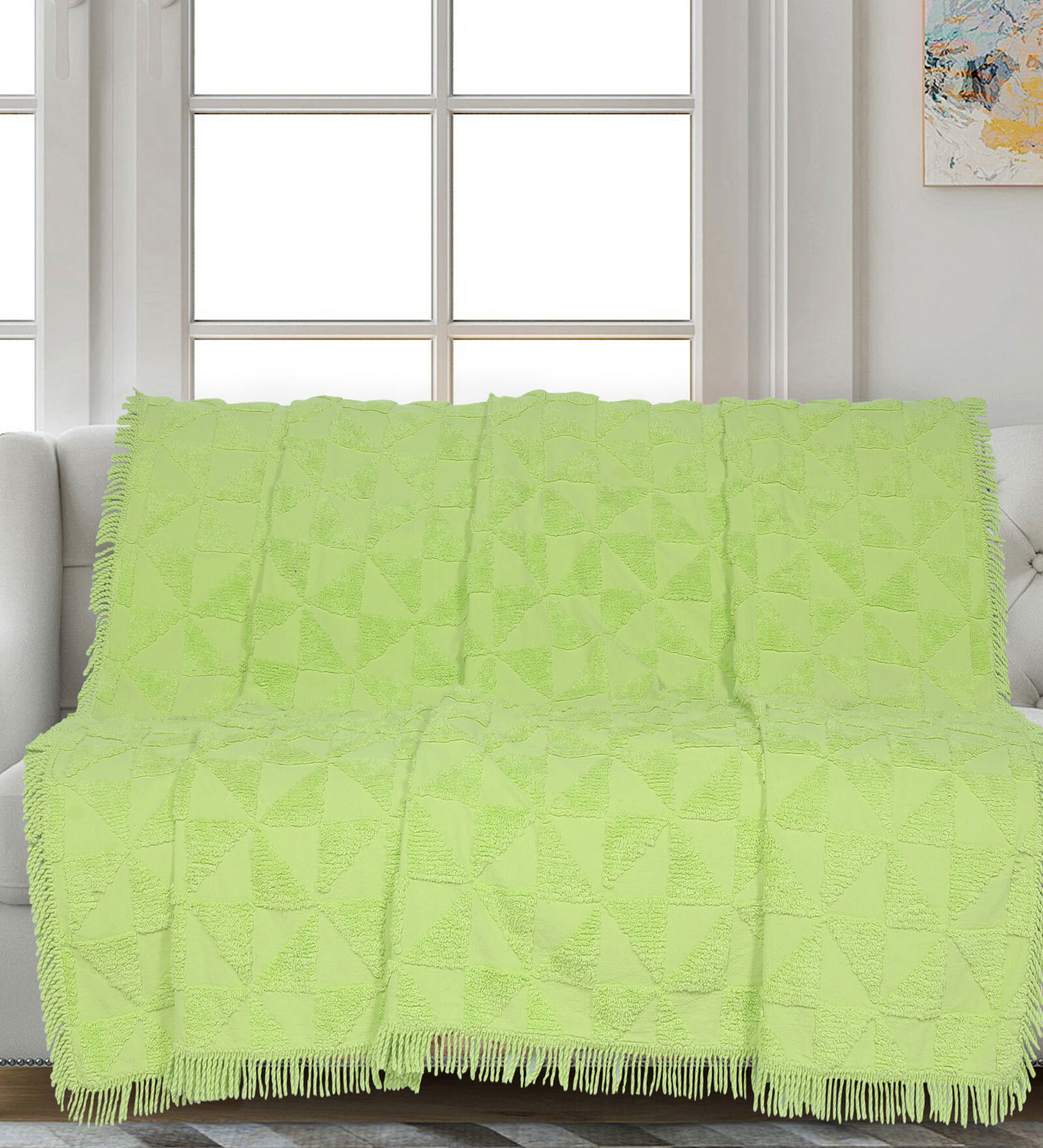 Buy Green Cotton Geometric 83x55 Inch Machine Tufted Throw By Saral Home At 51 Off By Saral