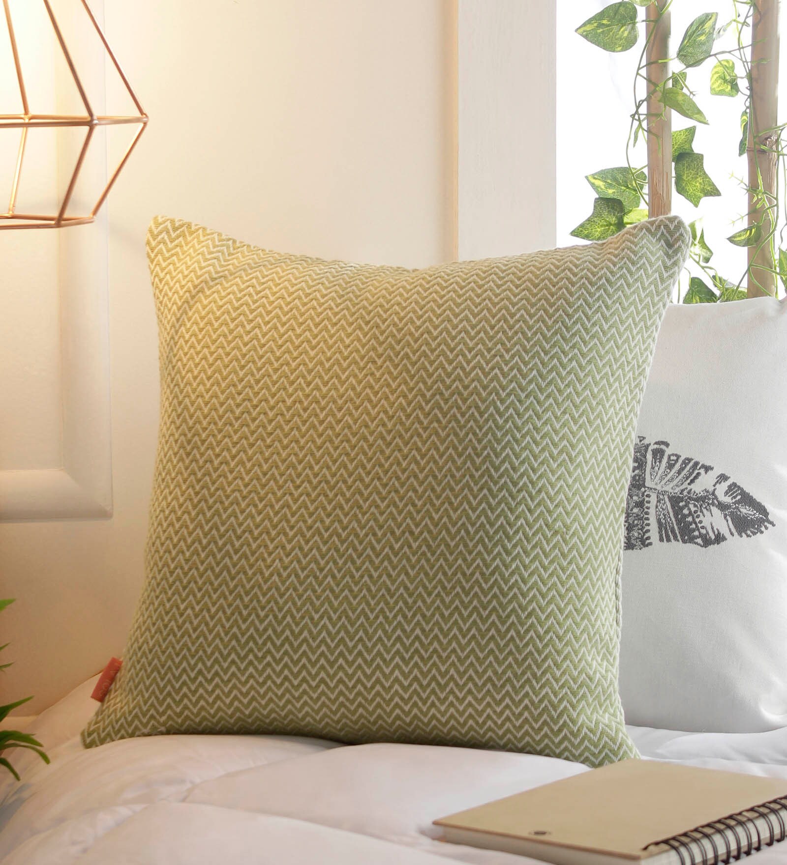 Solid Pattern Cotton Green Cushion Cover 16 x 16 inches
