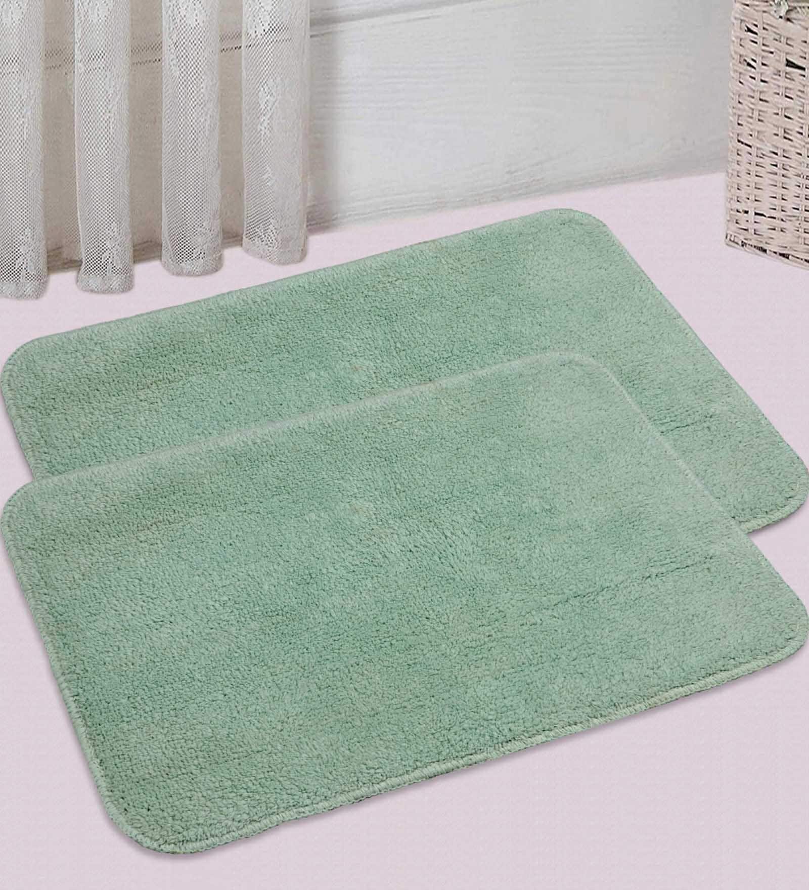 Green Solid Cotton 24x16 Inches AntiSkid Bath Mats (Set of 2)