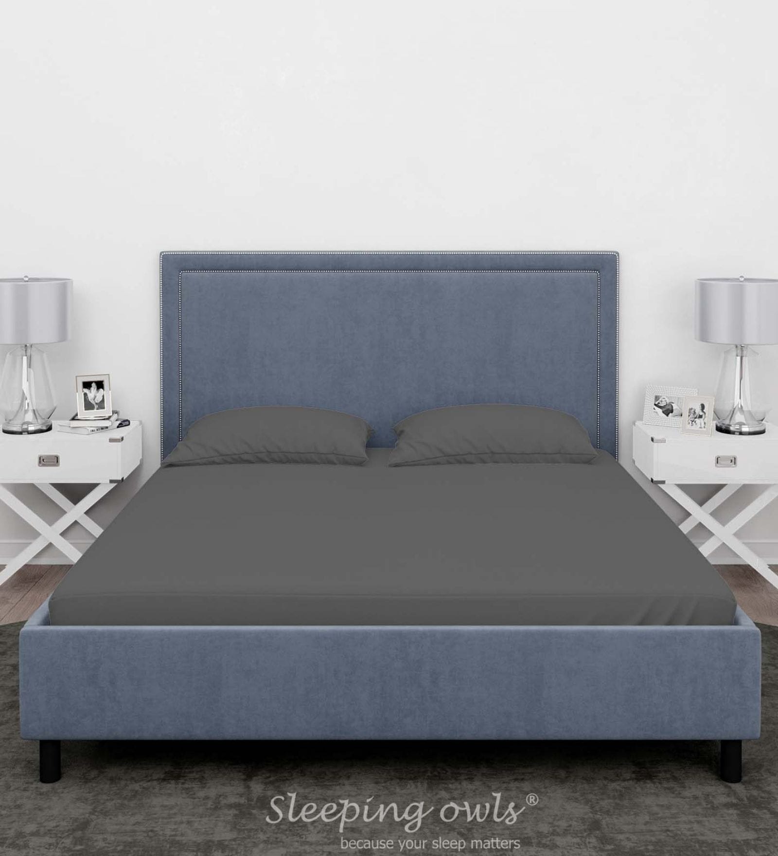 Grey Cotton Solid Finest 300TC Plain Super King Bedsheet with 2 Pillow Covers