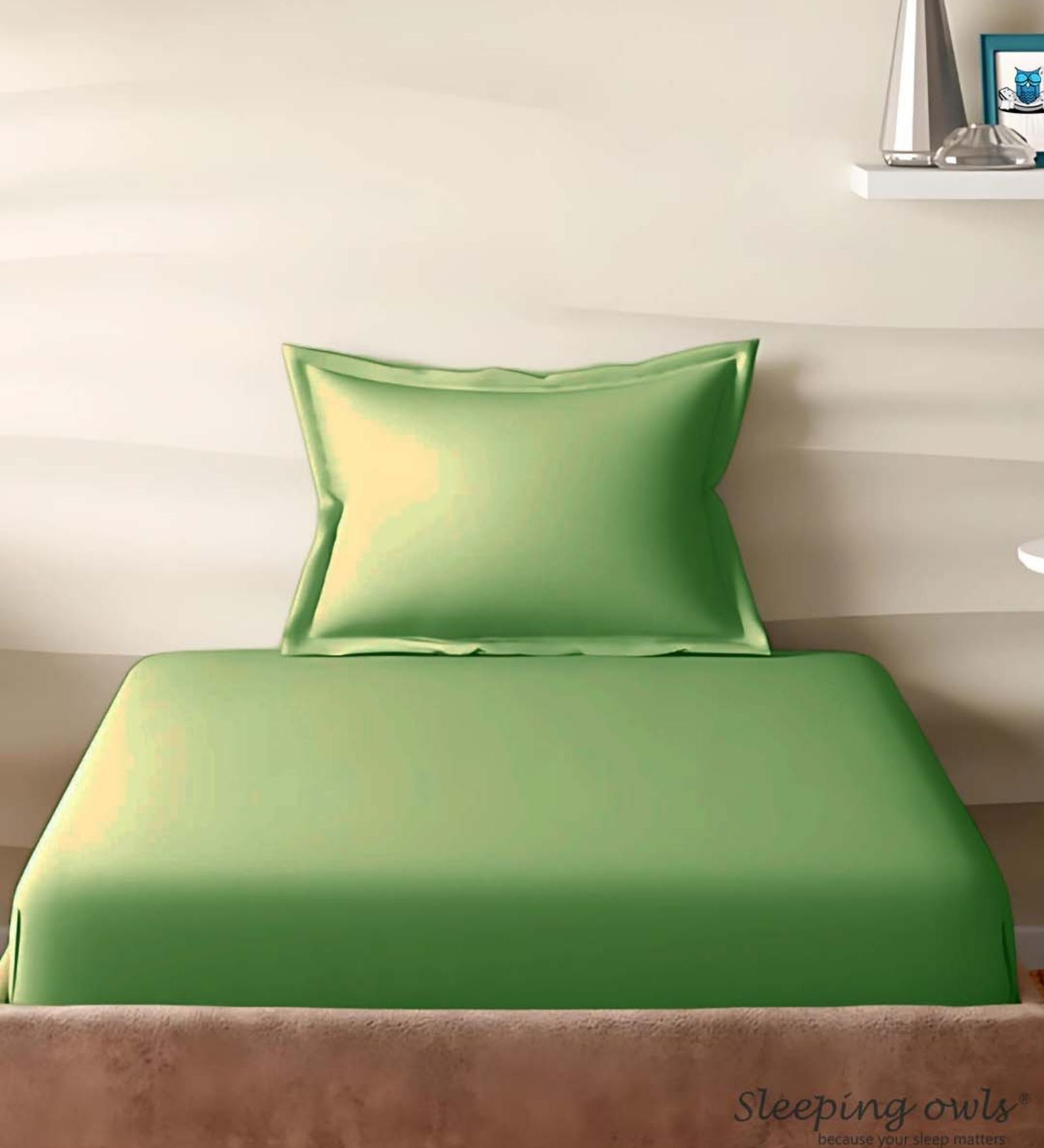 Green Cotton Solid 210TC Plain Single Bedsheet with 1 Pillow Cover