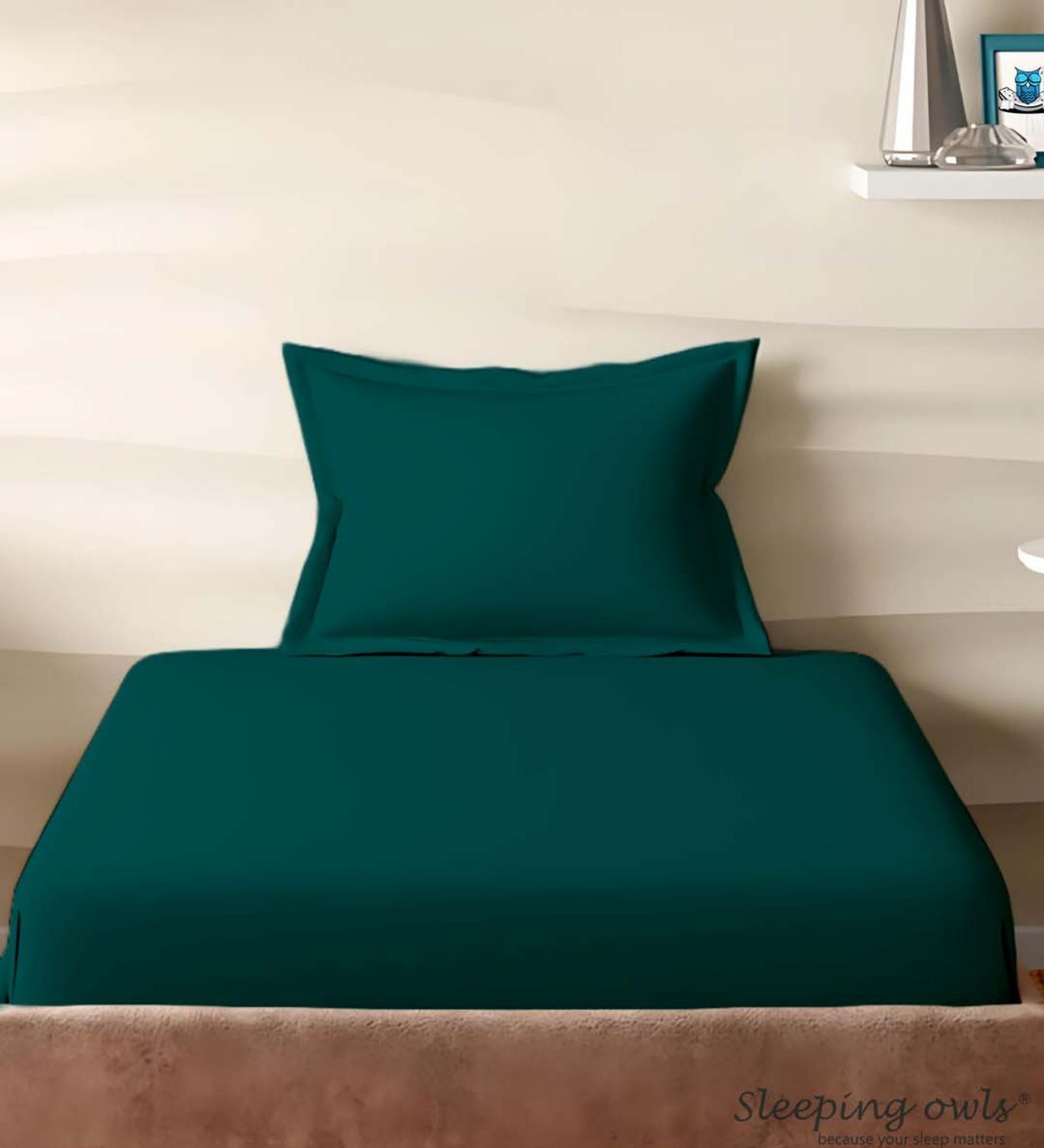 Green Cotton Solid 210TC Plain Single Bedsheet with 1 Pillow Cover