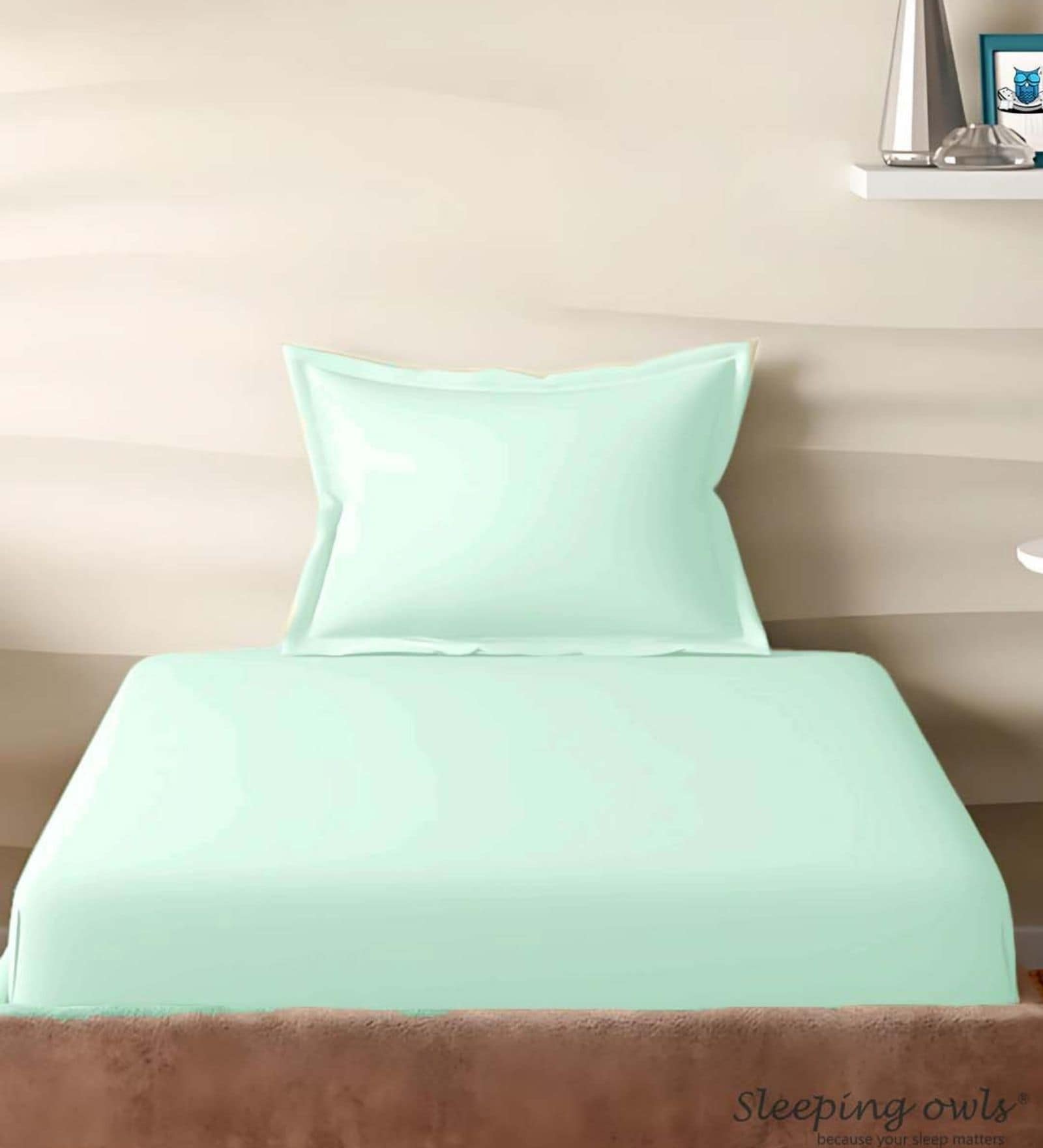 Green Cotton Solid 210TC Plain Single Bedsheet with 1 Pillow Cover