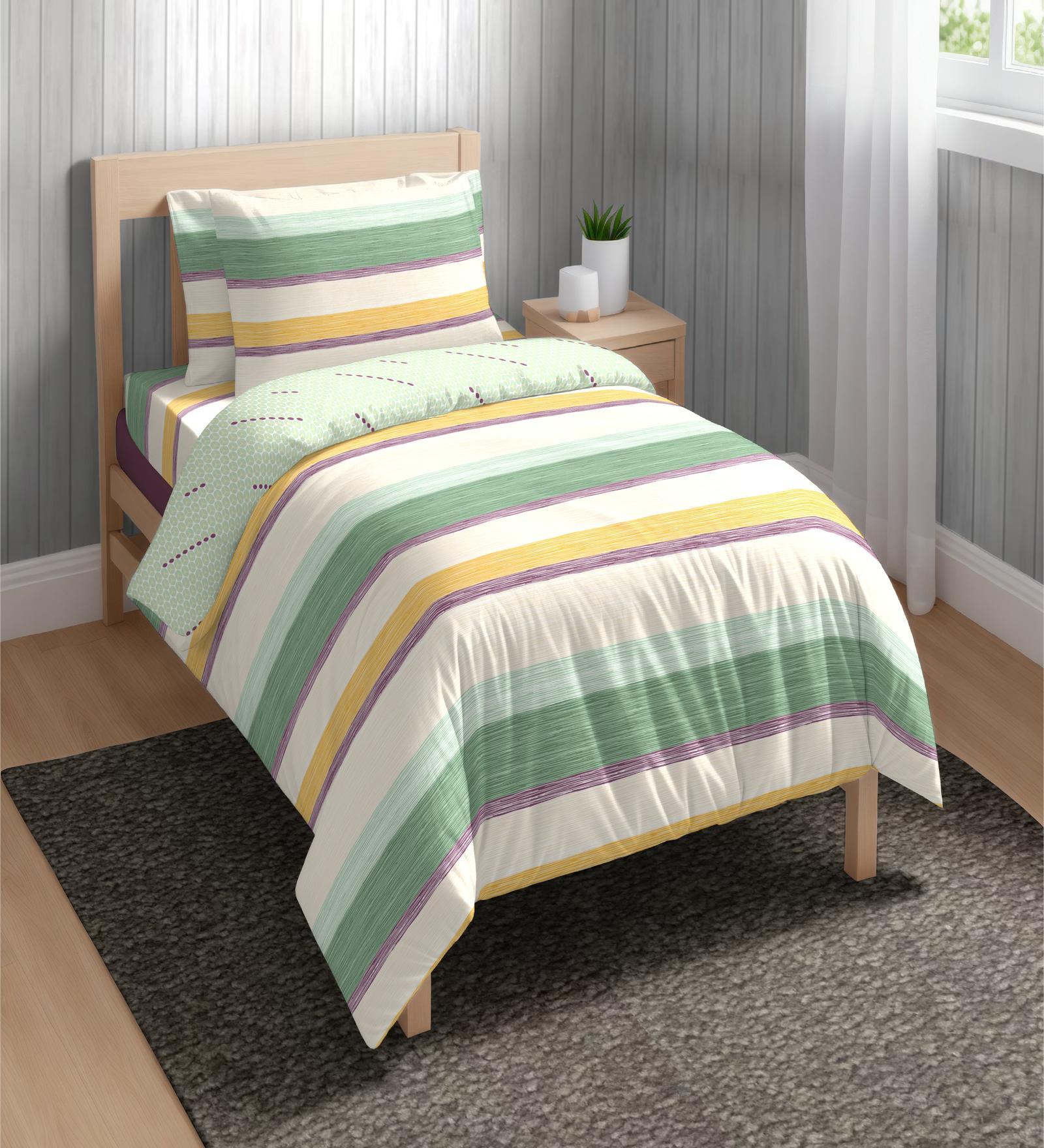 Green Cotton Stripe 150 GSM Single Bed Comforter