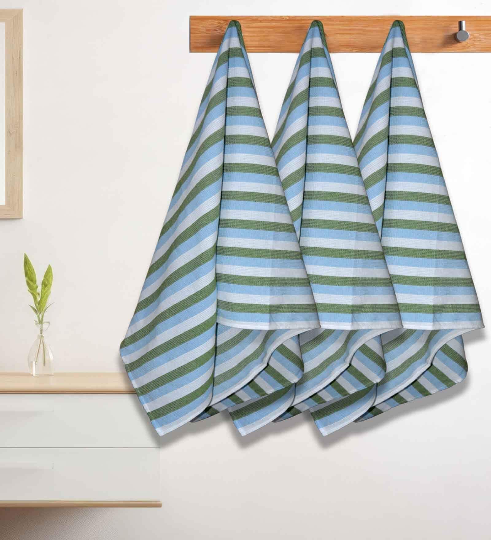 Green Cotton Striped 220 GSM Bath Towels 3 Pc