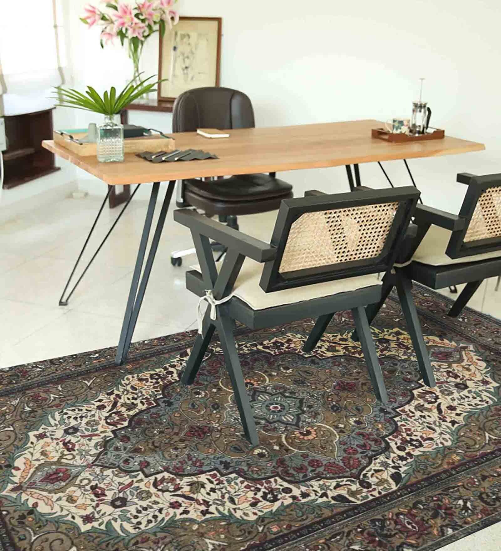 Green Cotton 4 ft X 6 ft Hand Woven Dhurrie