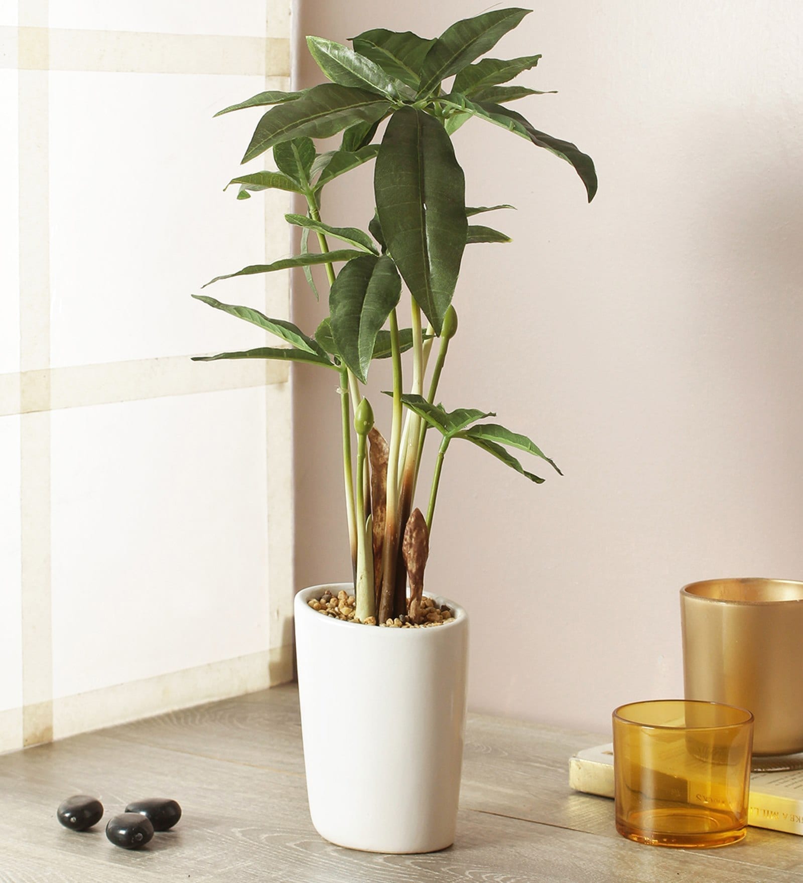 Fabric Green Cyperus Bonsai In A Ceramic Pot Artificial Plants