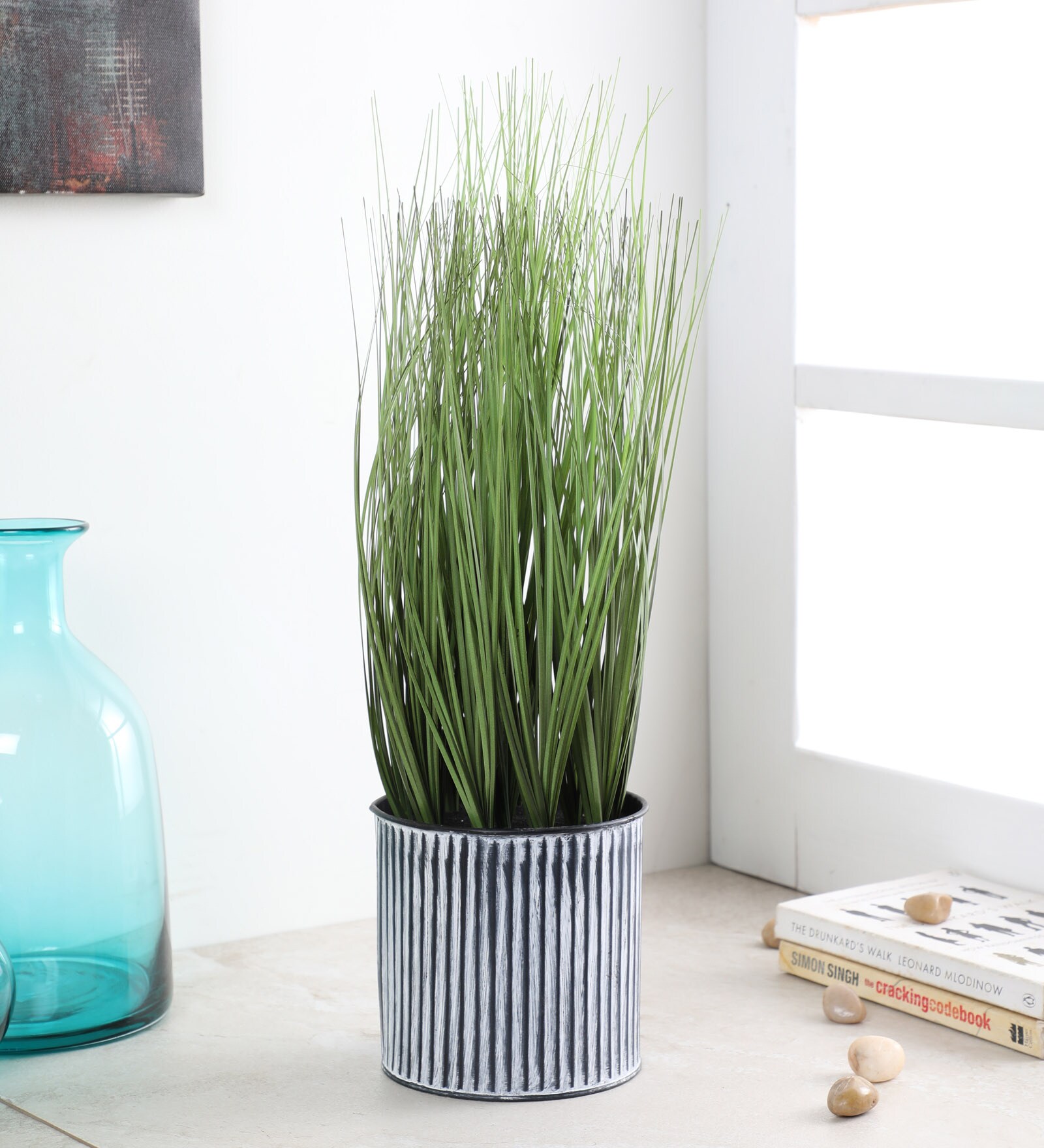 Fabric Green Onion Grass With Pot Artificial Plants
