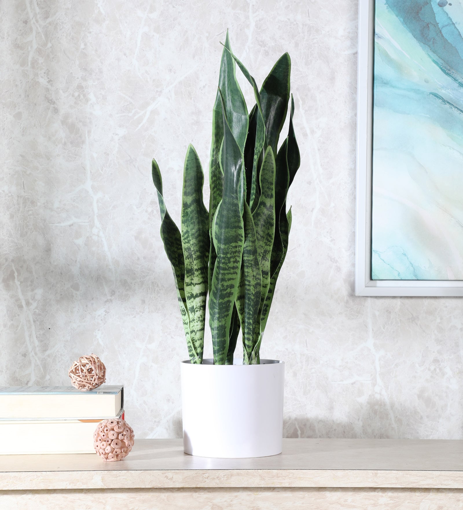 Fabric Green Sansevieria Snake With Pot Artificial Plants