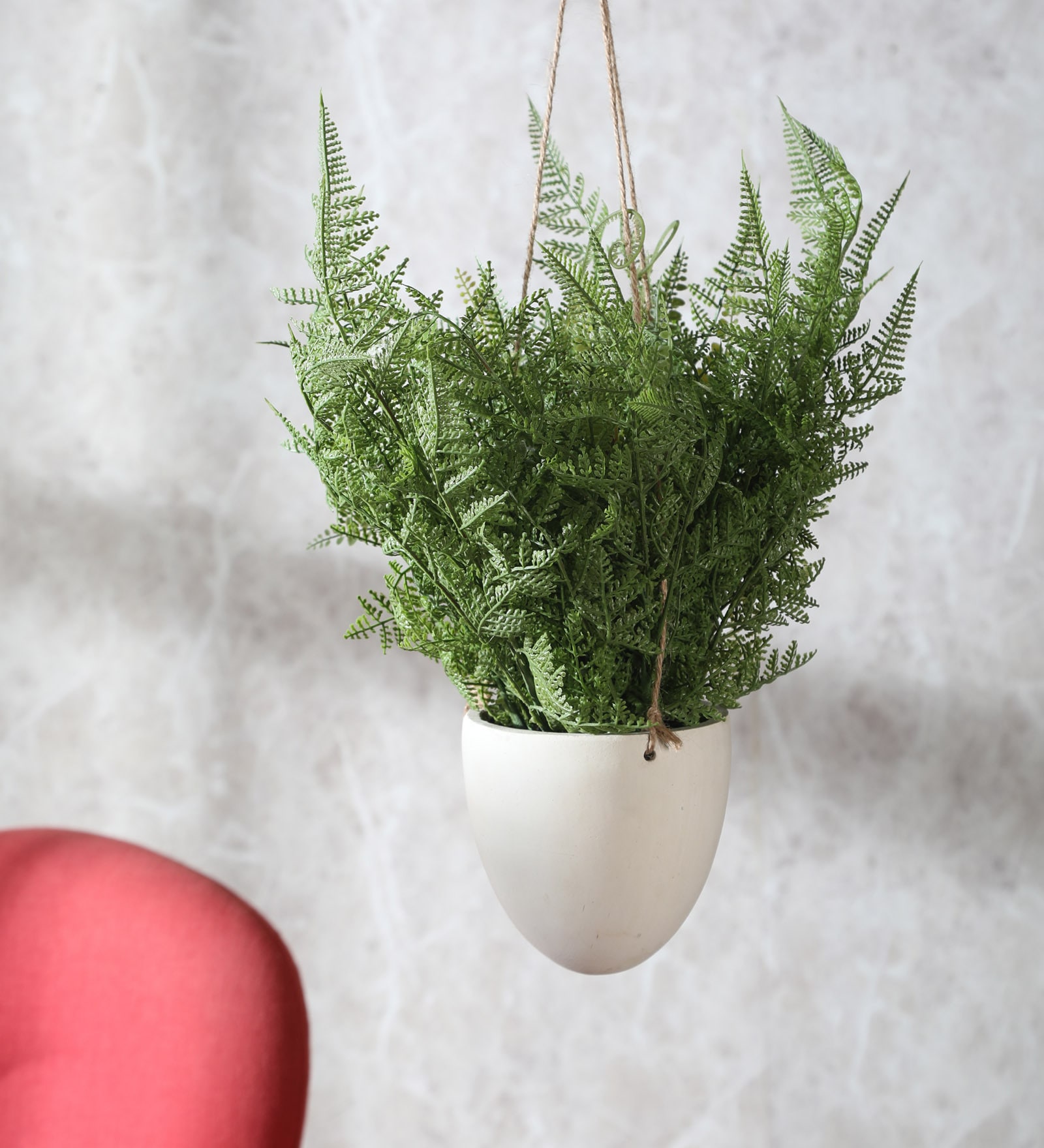 Buy Green Fabric Real Touch Artificial Hanging Boston Fern in a Ceramic