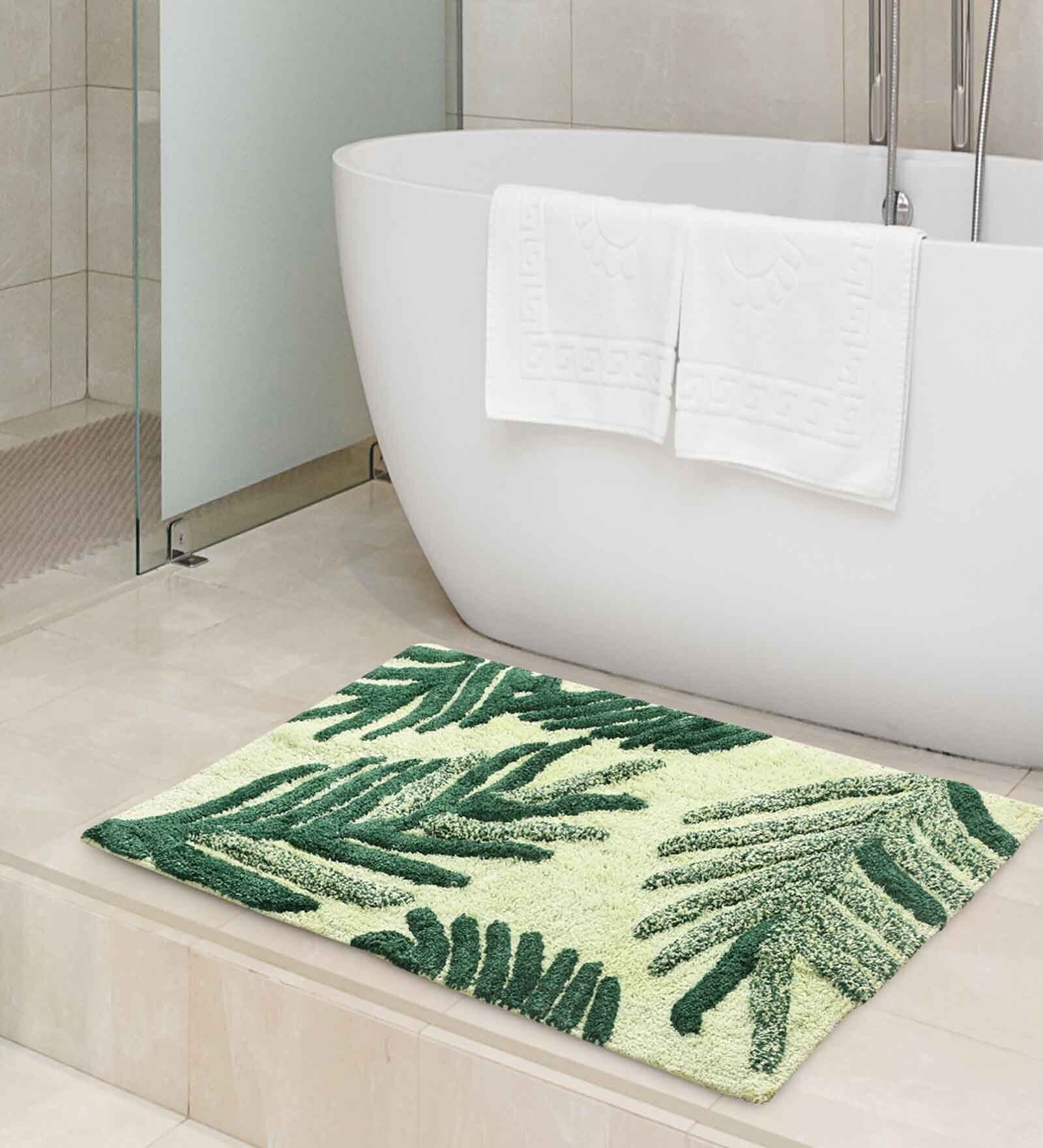 Green Floral Cotton 31.5x20 Inches Max Absorbant Bath Mat