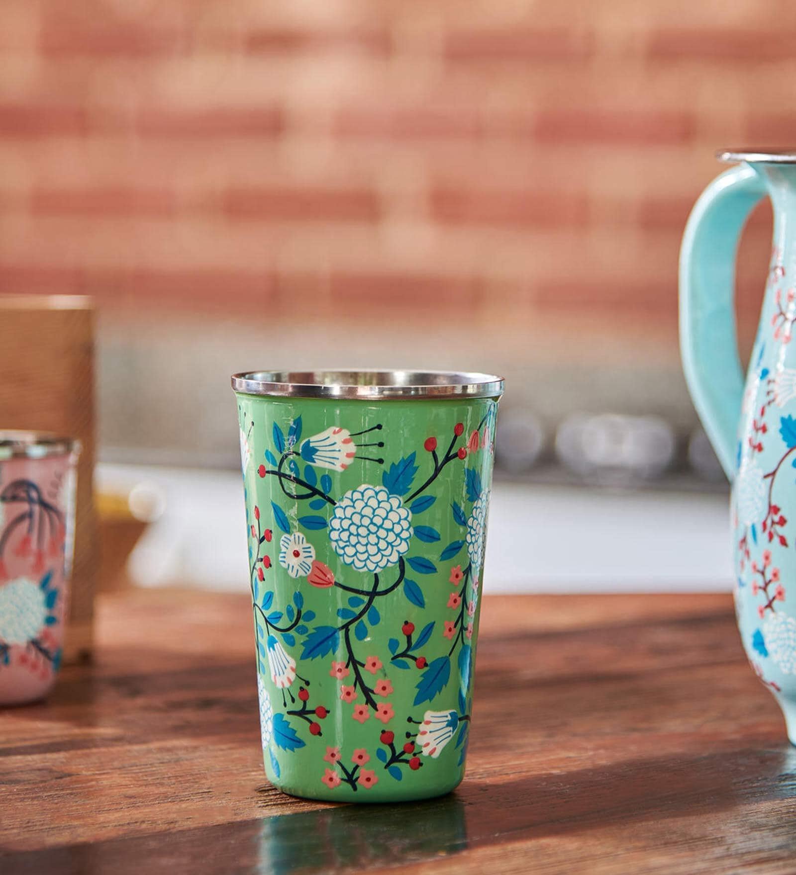Green Floral 400ml Green Everyday Glass
