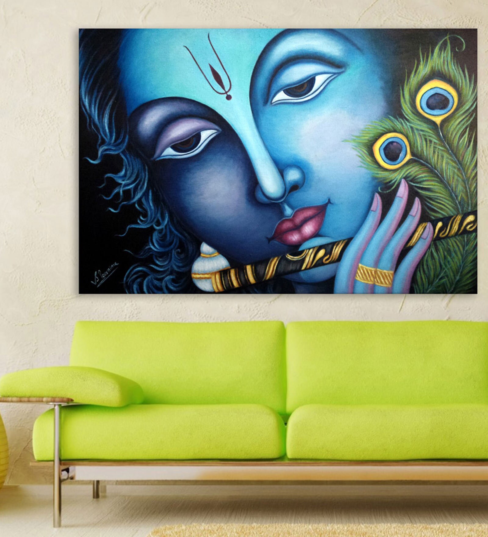 Murari In Blue Canvas Framed Art Print (33 x 21 Inches)