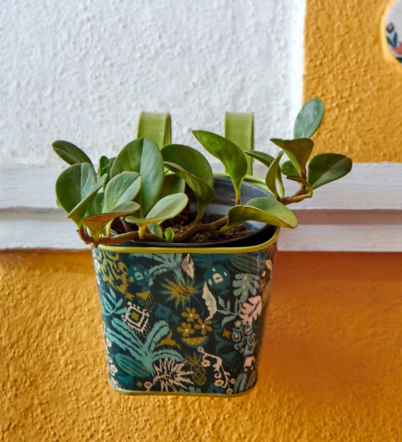 Buy Green Galvanised Iron Jungle Ikkat Hanging Railing Planter at 4