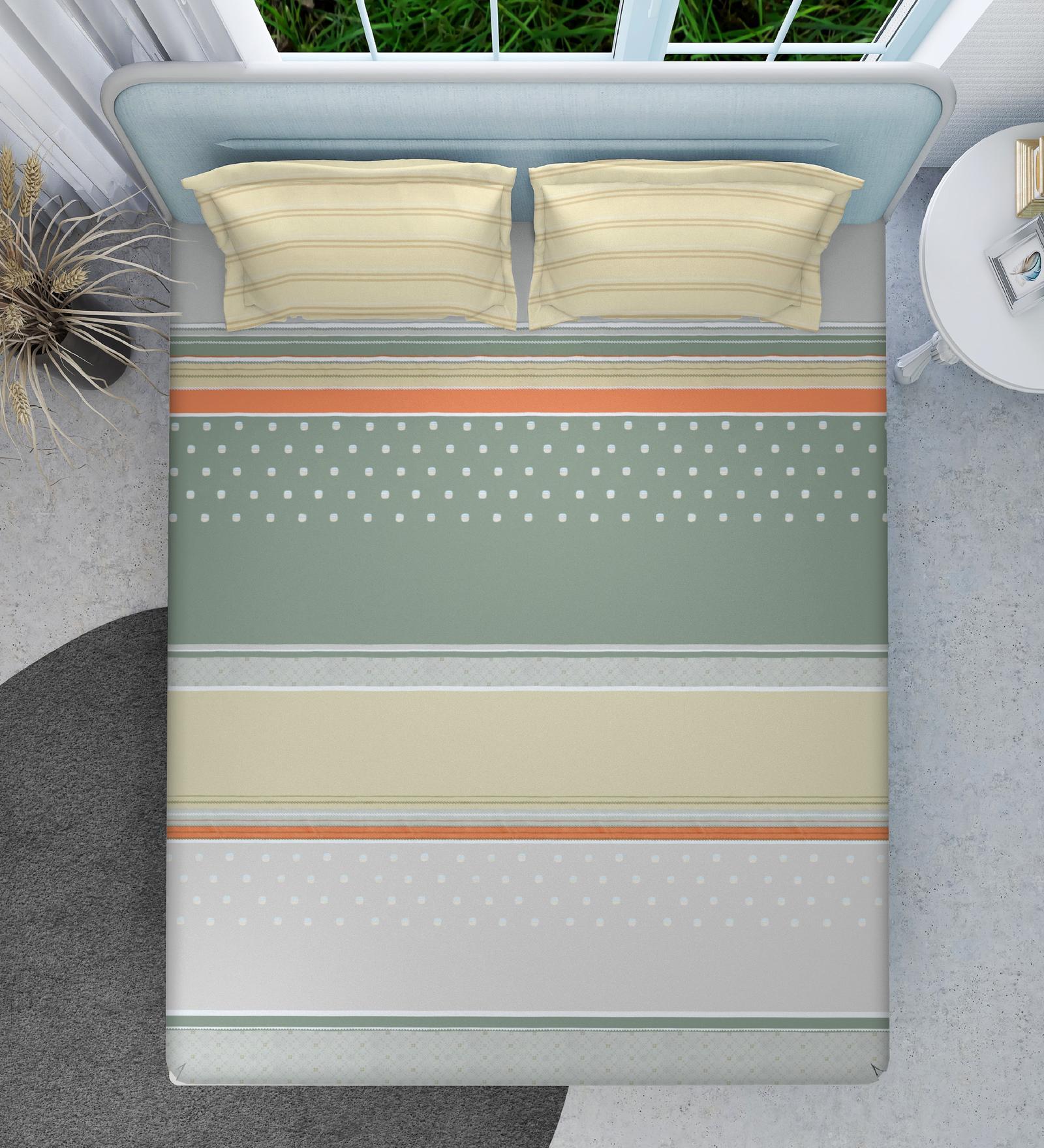 Green Geometric 160 TC Microfiber Queen Sized Double Bedsheet with 2 Pillow Covers Polka Slider Collection
