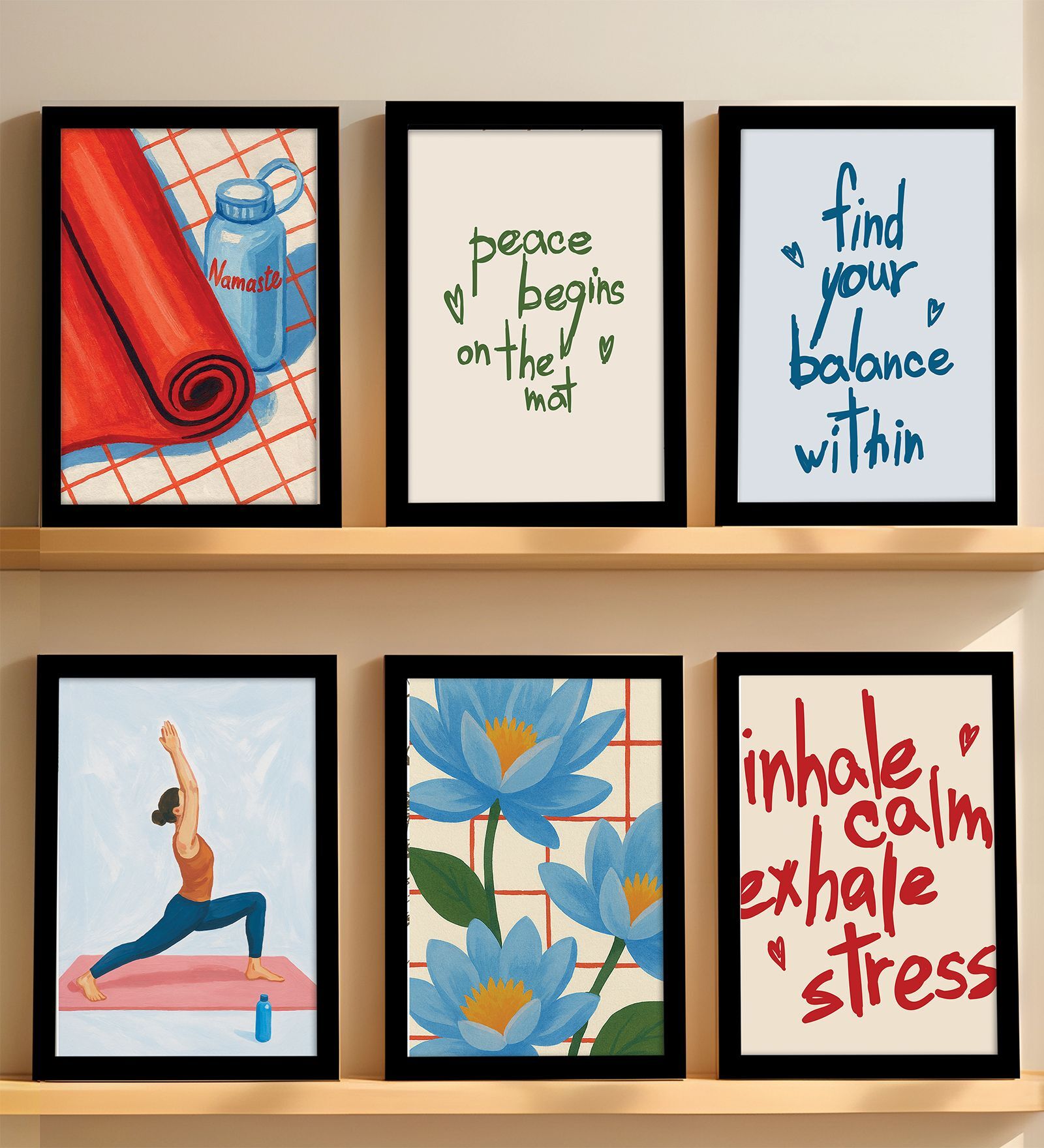 Yoga & Meditation Wall Art Framed Set of 6
