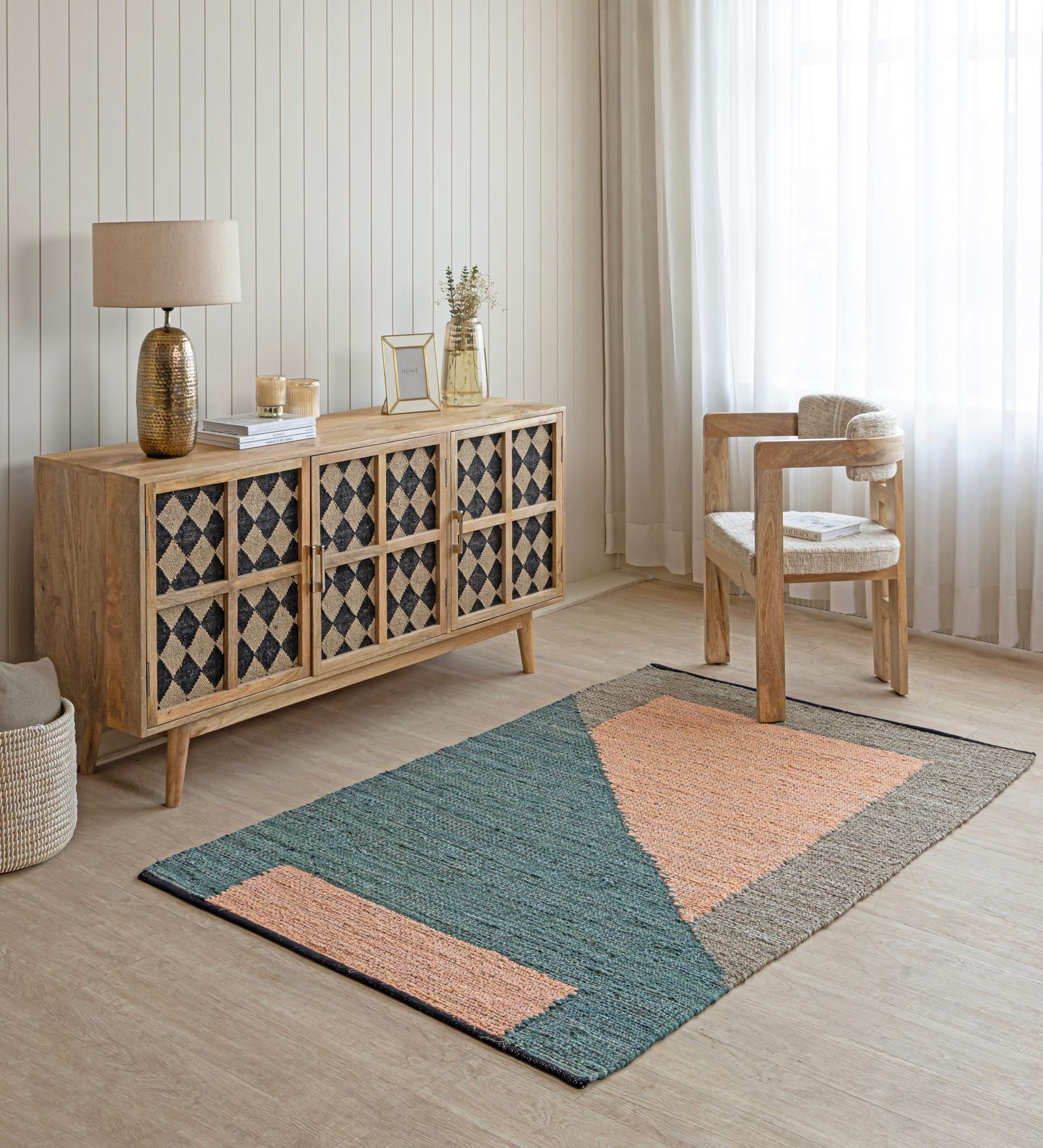 Green Geometric Hand Woven 6 Ft X 4 Ft  Dhurrie