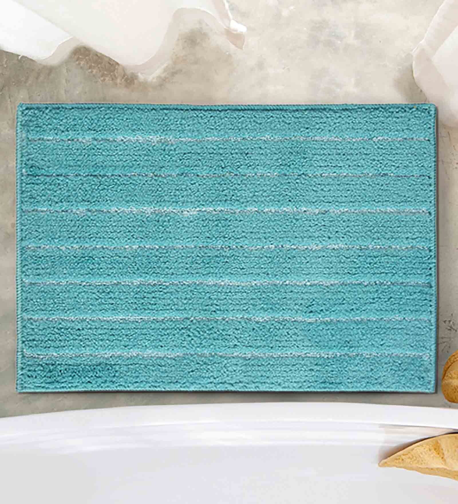 Buy Green Geometric Microfibre 24x16 Inches AntiSkid Bath Mat by Saral